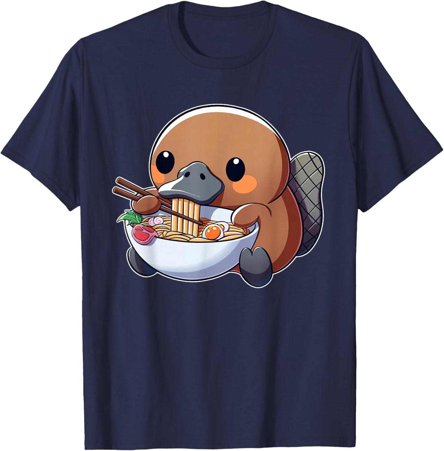 Cute Platypus Ramen Anime Kawaii Japanese Eating Noodle Kids T-Shirt - T-Shirt | Navy