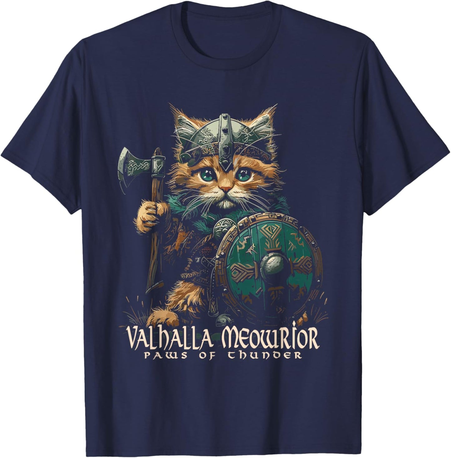 Nordic Norse Valhalla Viking Cat Warrior Men Kids T-Shirt - T-Shirt | Navy