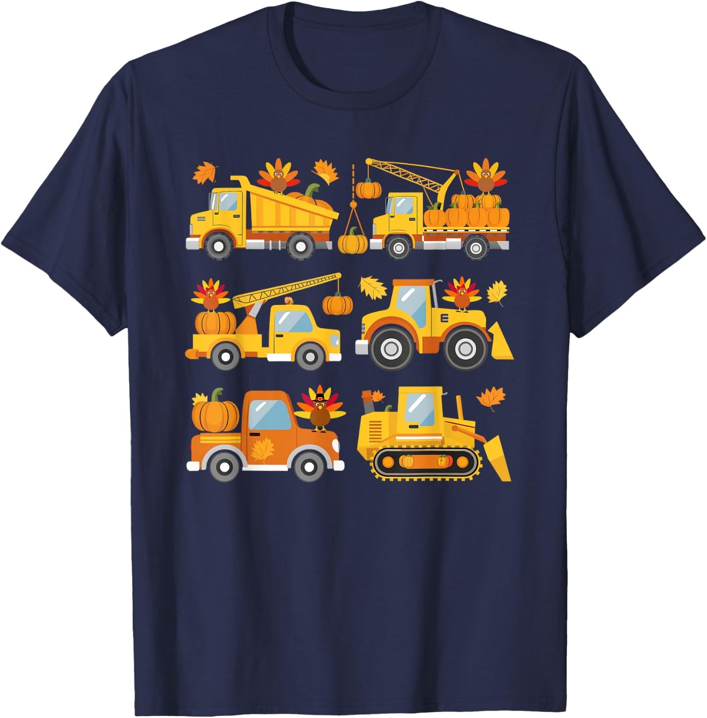 Thanksgiving Fall Construction Trucks Toddler Boys Youth T-Shirt - T-Shirt | Navy