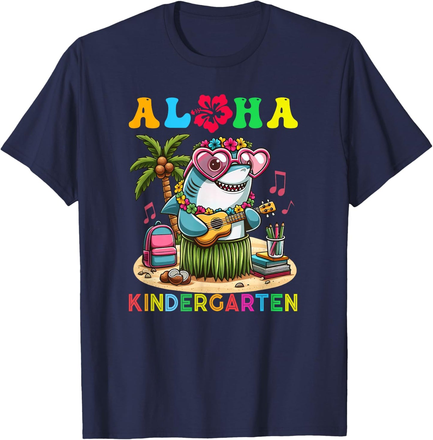 Aloha Kindergarten Shark Hawaii Back to School Kids Girl T-Shirt - T-Shirt | Navy