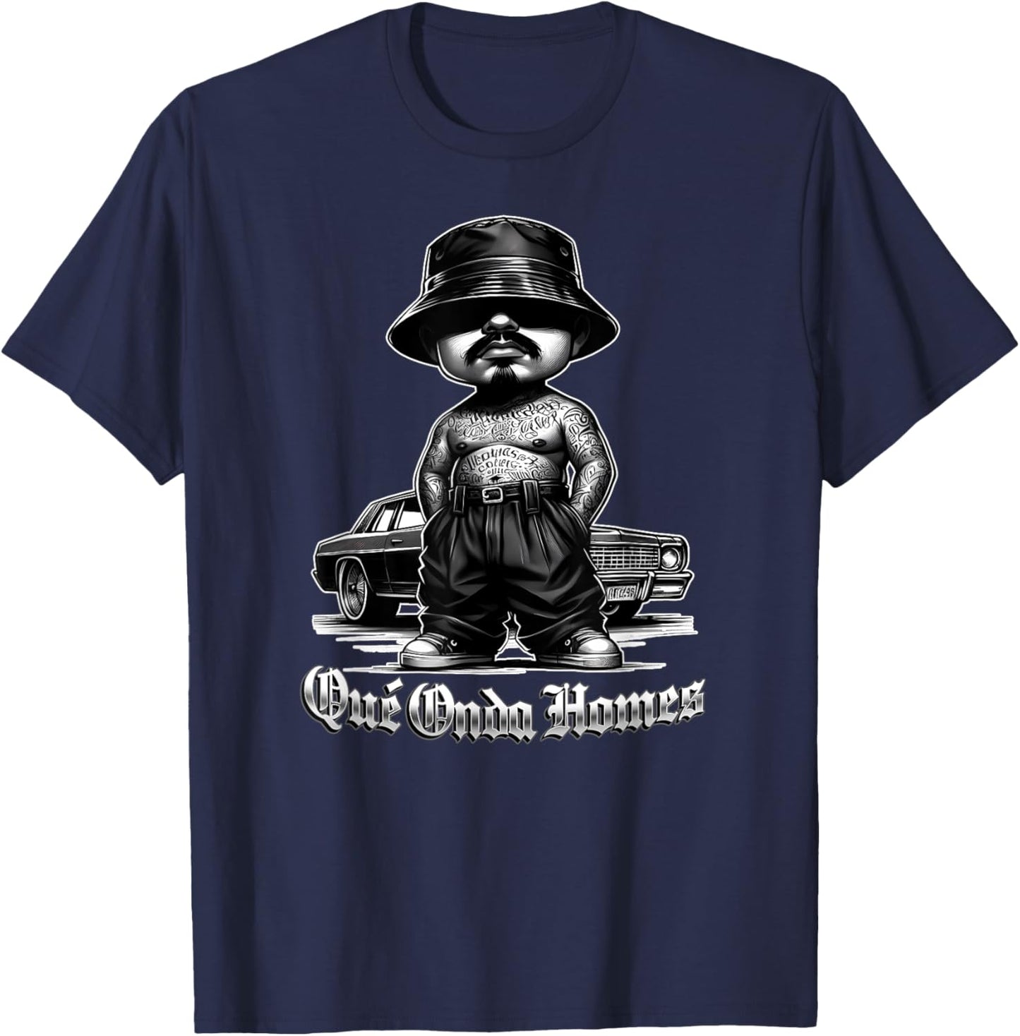 QUE ONDA HOMIE Old School Chicano Mexican Slang Calo Funny T-Shirt - T-Shirt | Navy