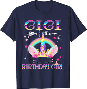 Gigi Of The Birthday Girl Rainbow Unicorn Mothers Day T-Shirt - T-Shirt | Navy