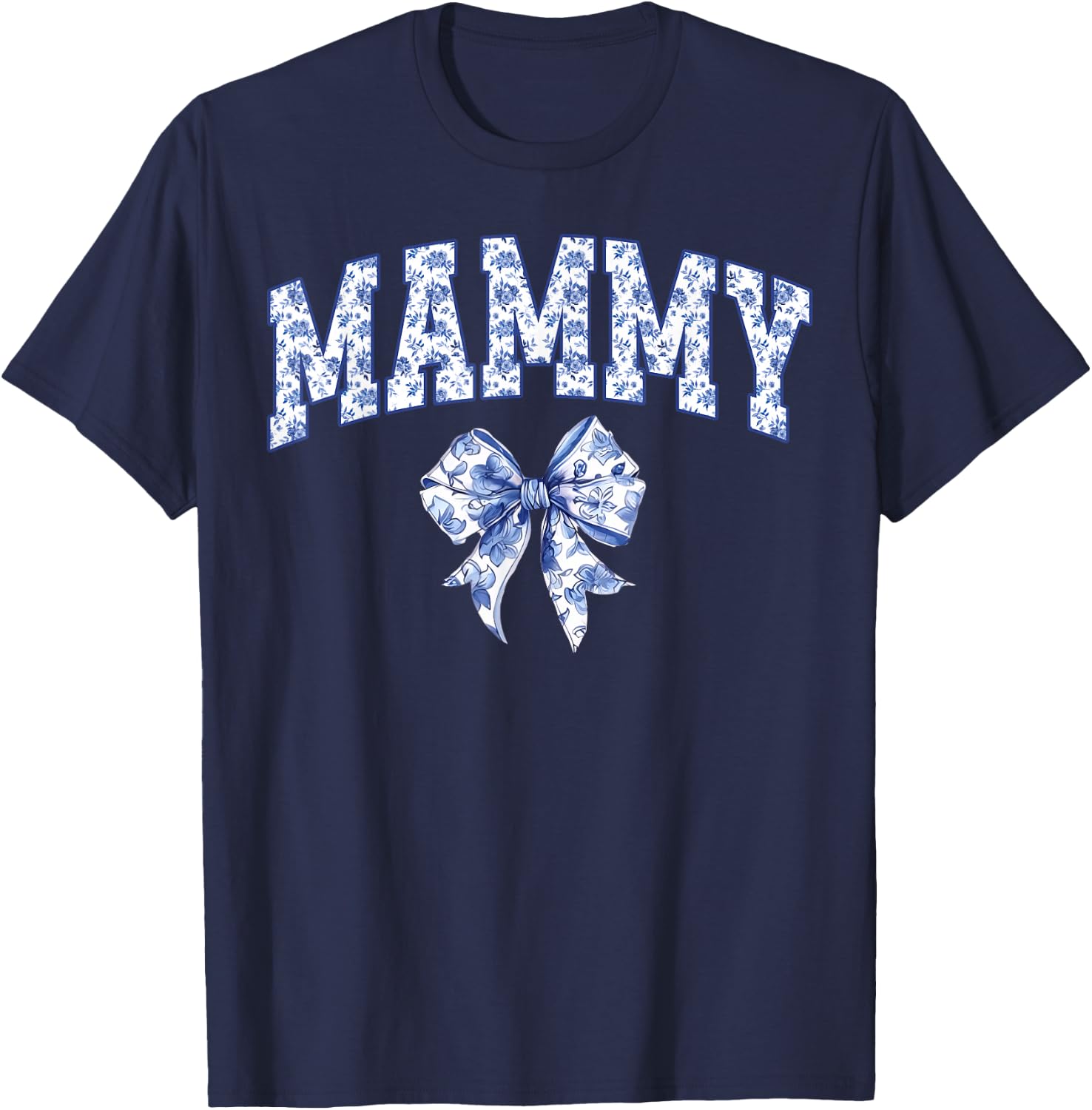 Mammy Coquette Toile Blue Bow Floral Family Matching T-Shirt - T-Shirt | Navy