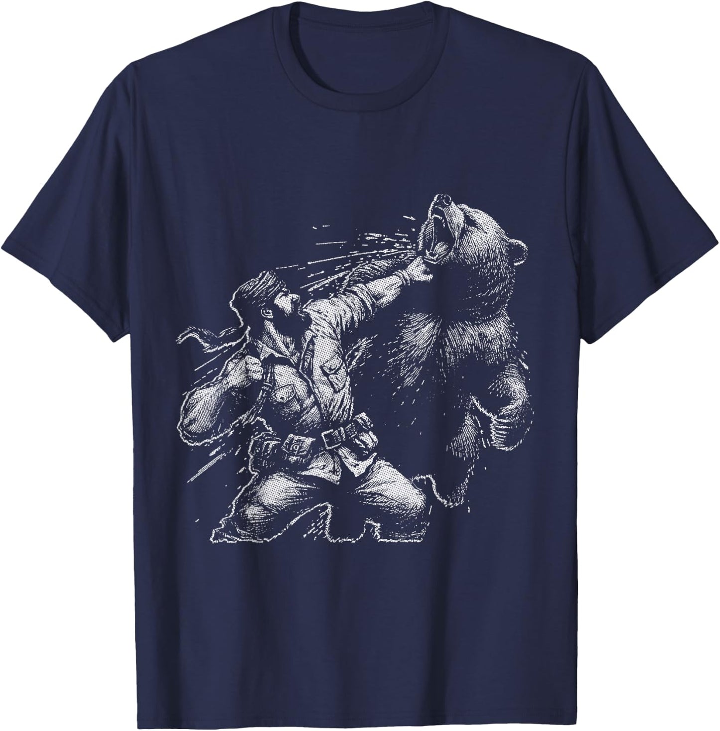 Bear Funny Man Punching Bear Retro Vintage Hunting Camping T-Shirt - T-Shirt | Navy