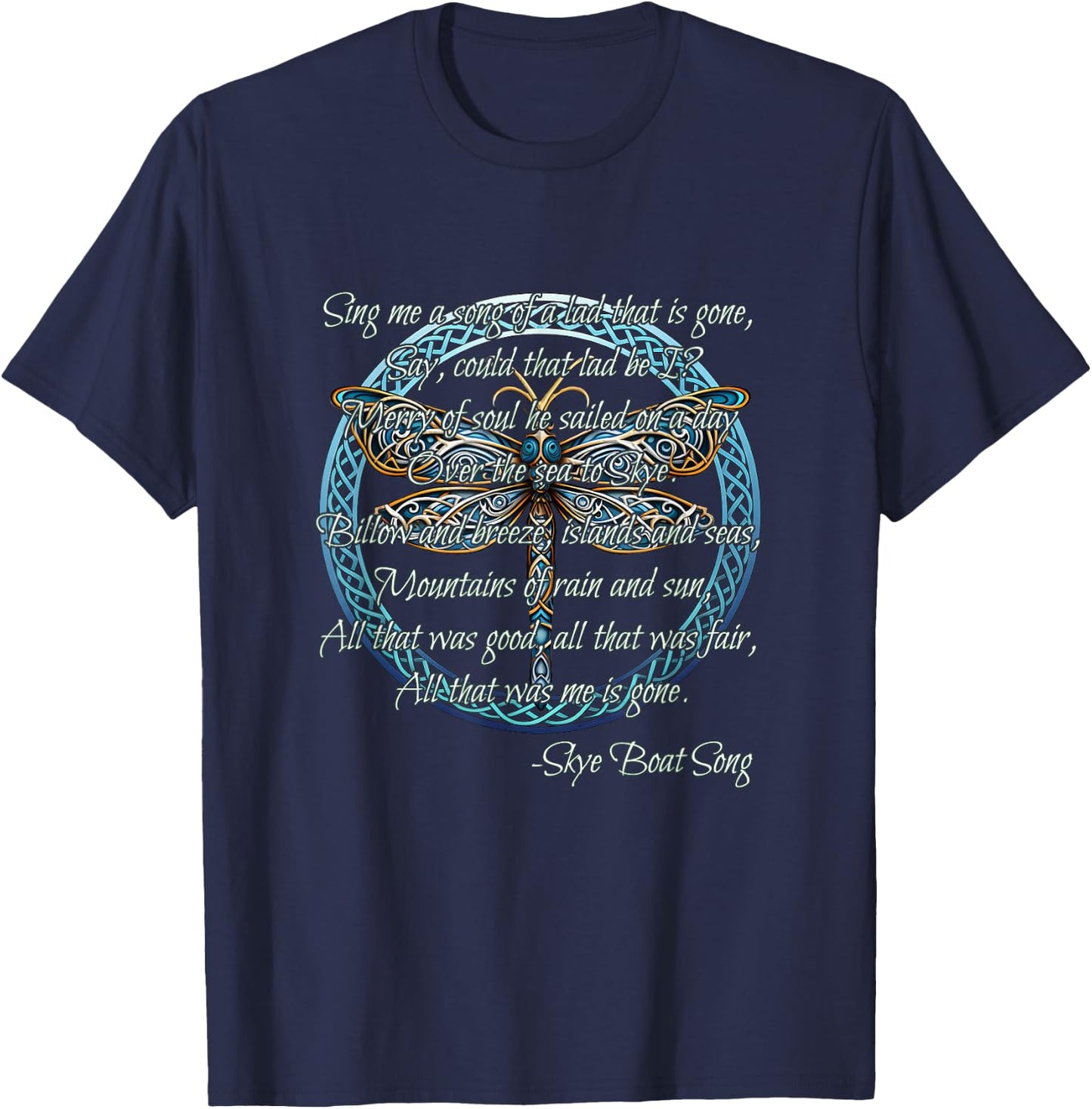 Skye Boat Song Scottish Gaelic Celtic Dragonfly T-Shirt - T-Shirt | Navy