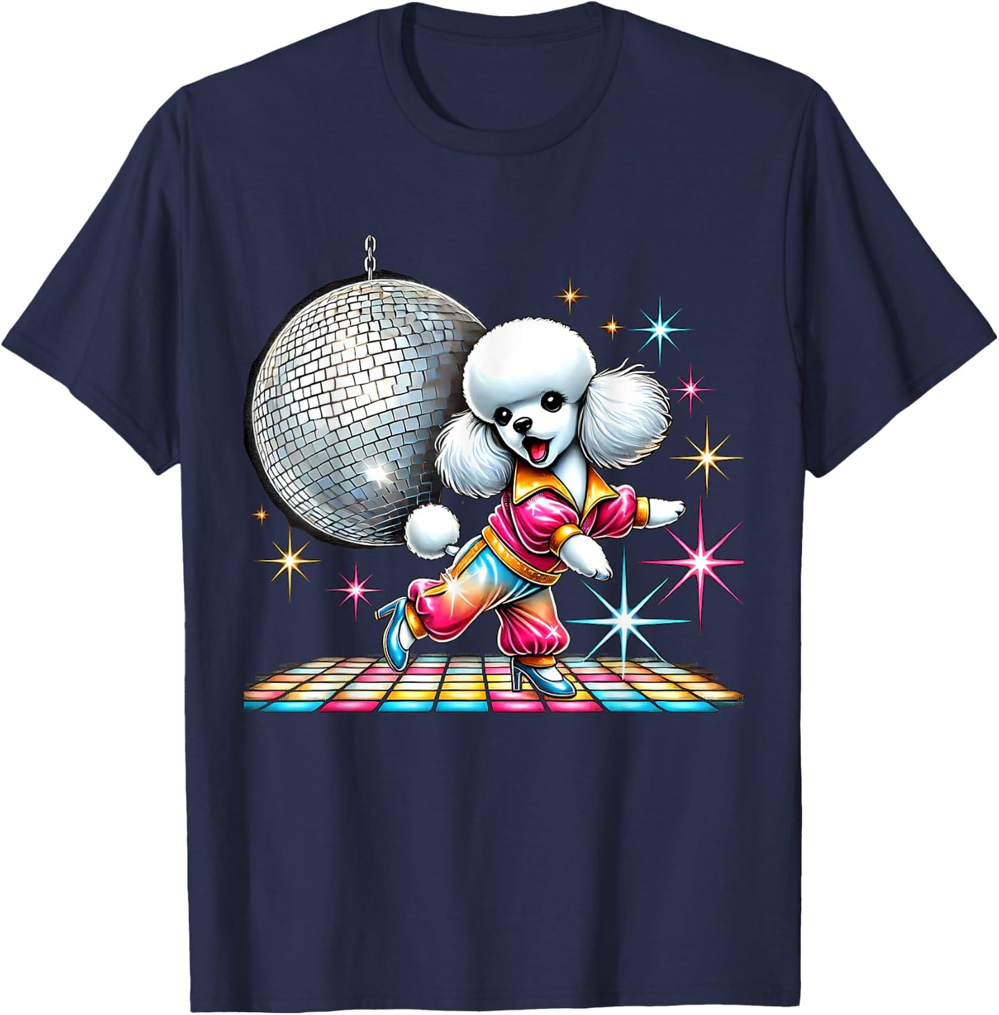 Aesthetic Toy Poodle Disco T-Shirt - T-Shirt | Navy