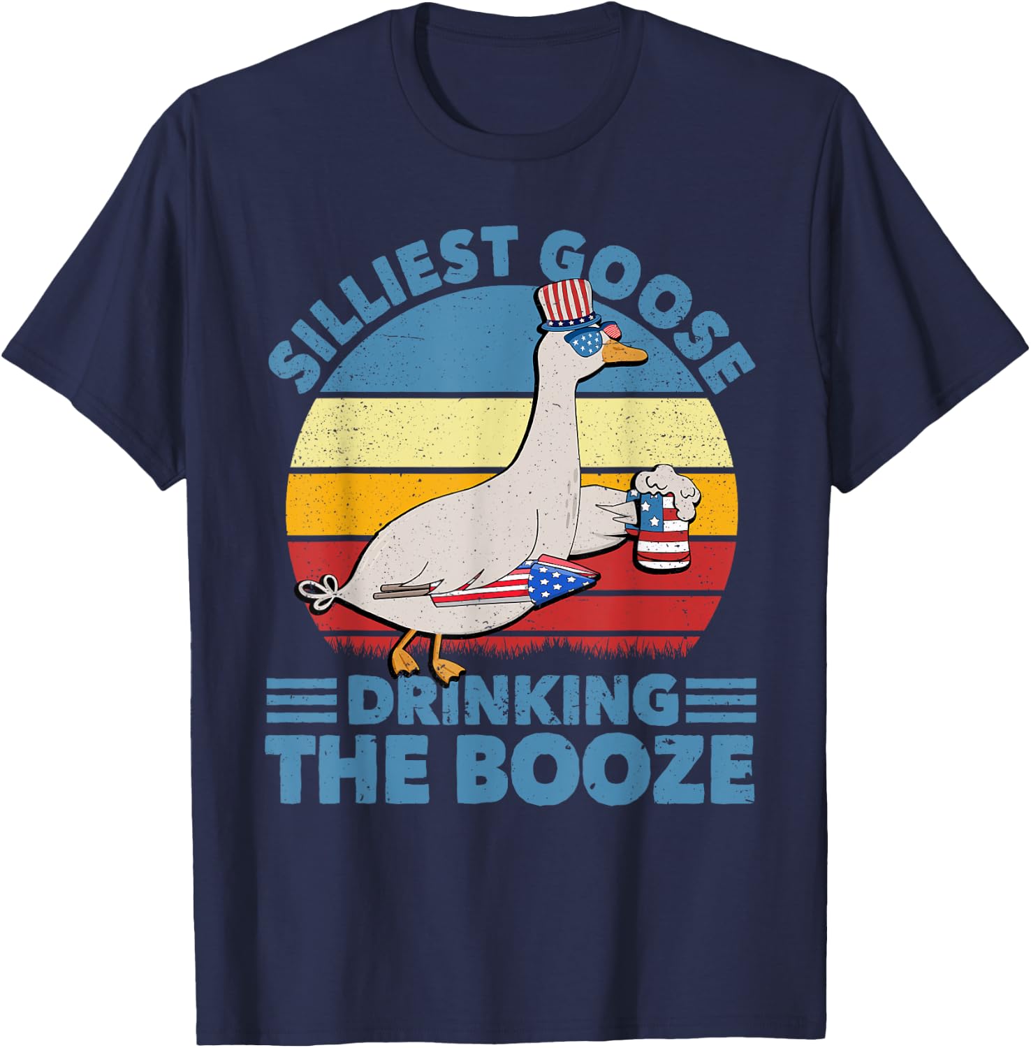 Funny 4th of July Silliest Goose Drinking the Booze Beer Men T-Shirt - T-Shirt | Navy