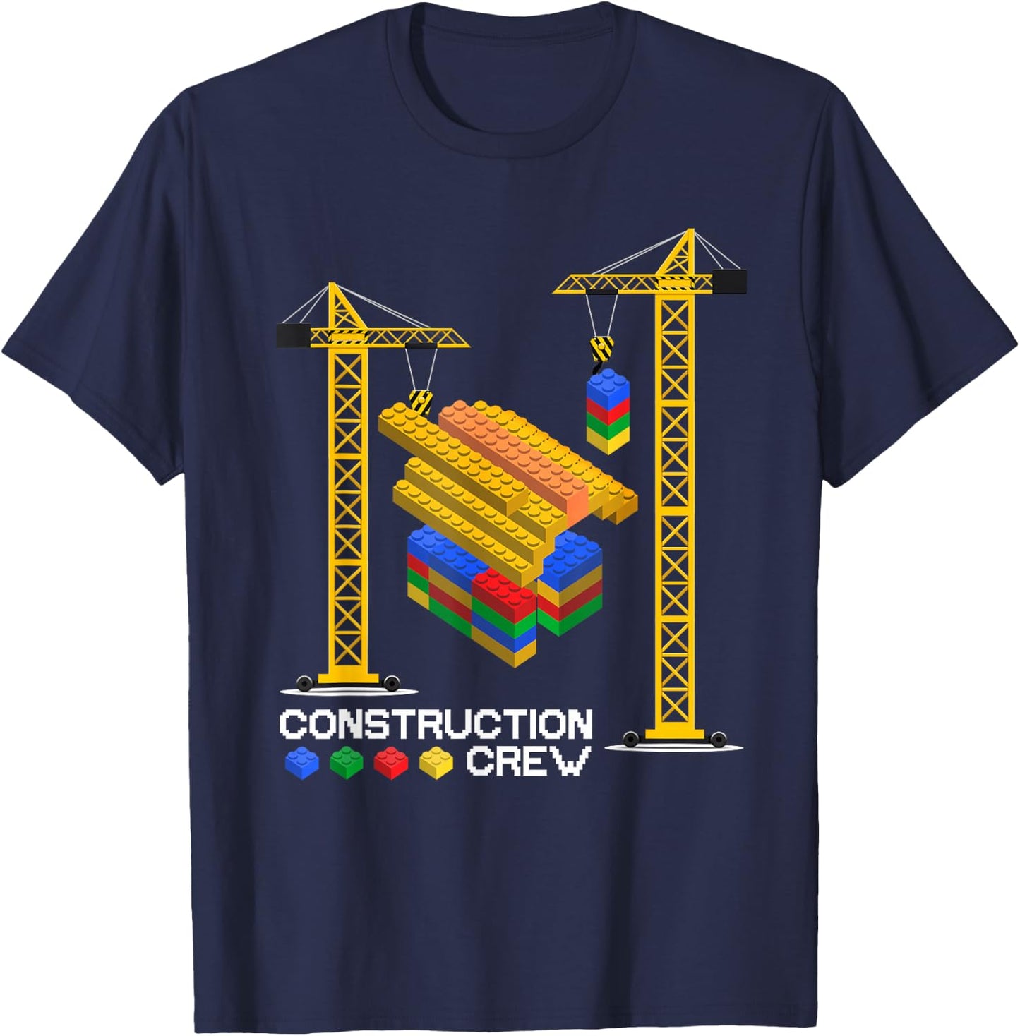 Construction Crew Building Blocks Master Builder Kids Boys T-Shirt - T-Shirt | Navy