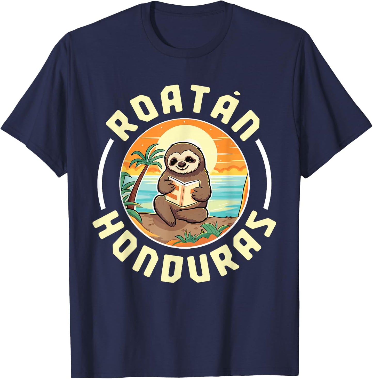 Roatan Honduras Vacation Sloth Beach Summer T-Shirt - T-Shirt | Navy