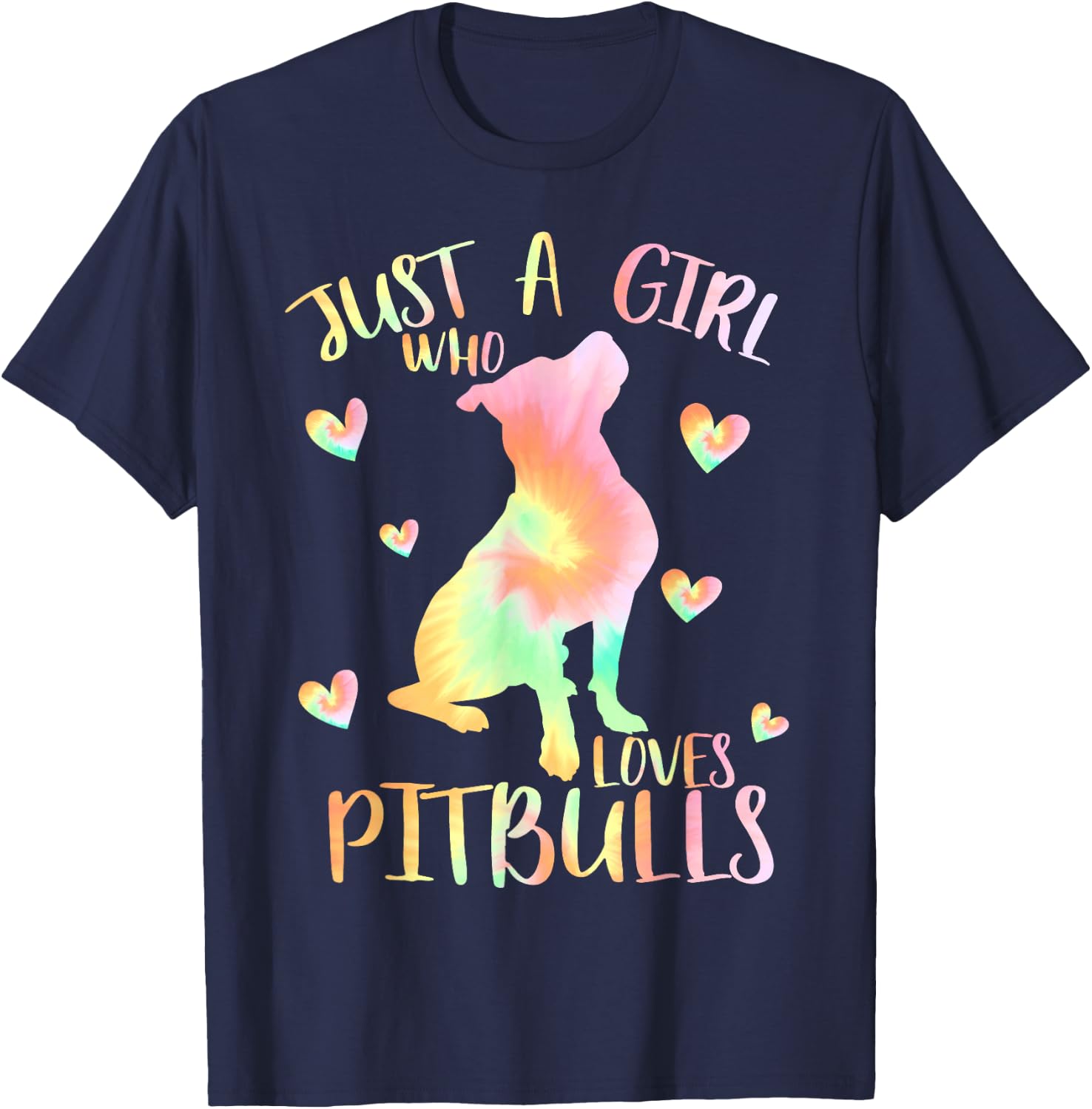 Just a Girl Who Loves Pitbulls Tie Dye Pitbull Teen Girls T-Shirt - T-Shirt | Navy