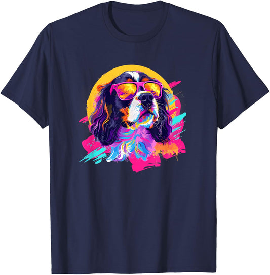 Funny Vintage Tri Color Cavalier King Charles Spaniel Dog T-Shirt - T-Shirt | Navy