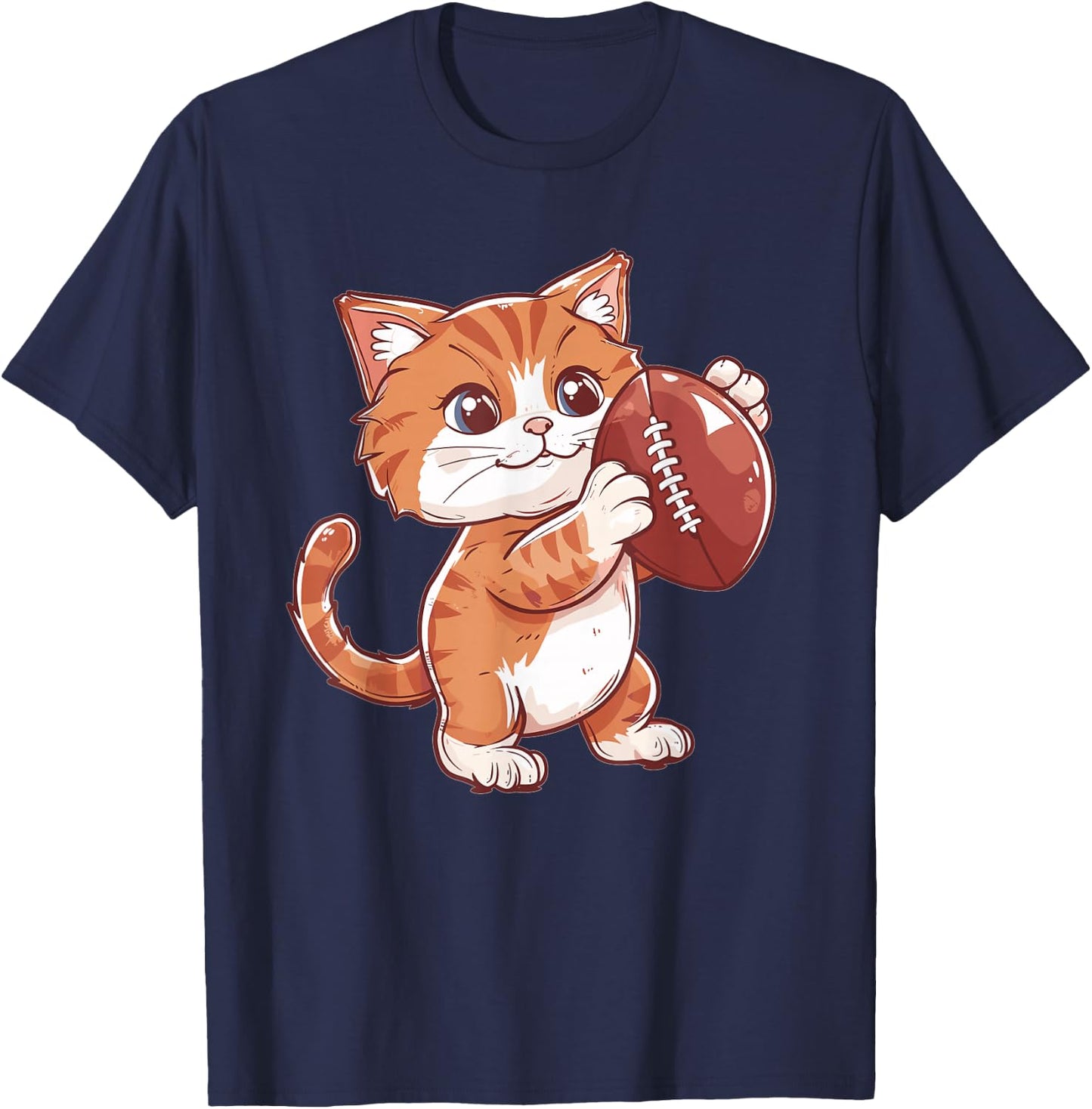 Cute Cat With Football I Cat T-Shirt - T-Shirt | Navy