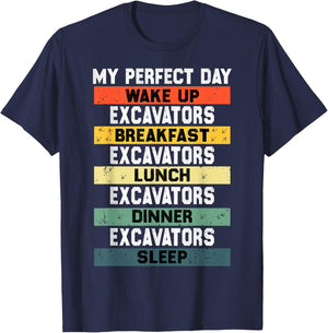 Funny My Perfect Day for Construction Excavators Lovers T-Shirt - T-Shirt | Navy