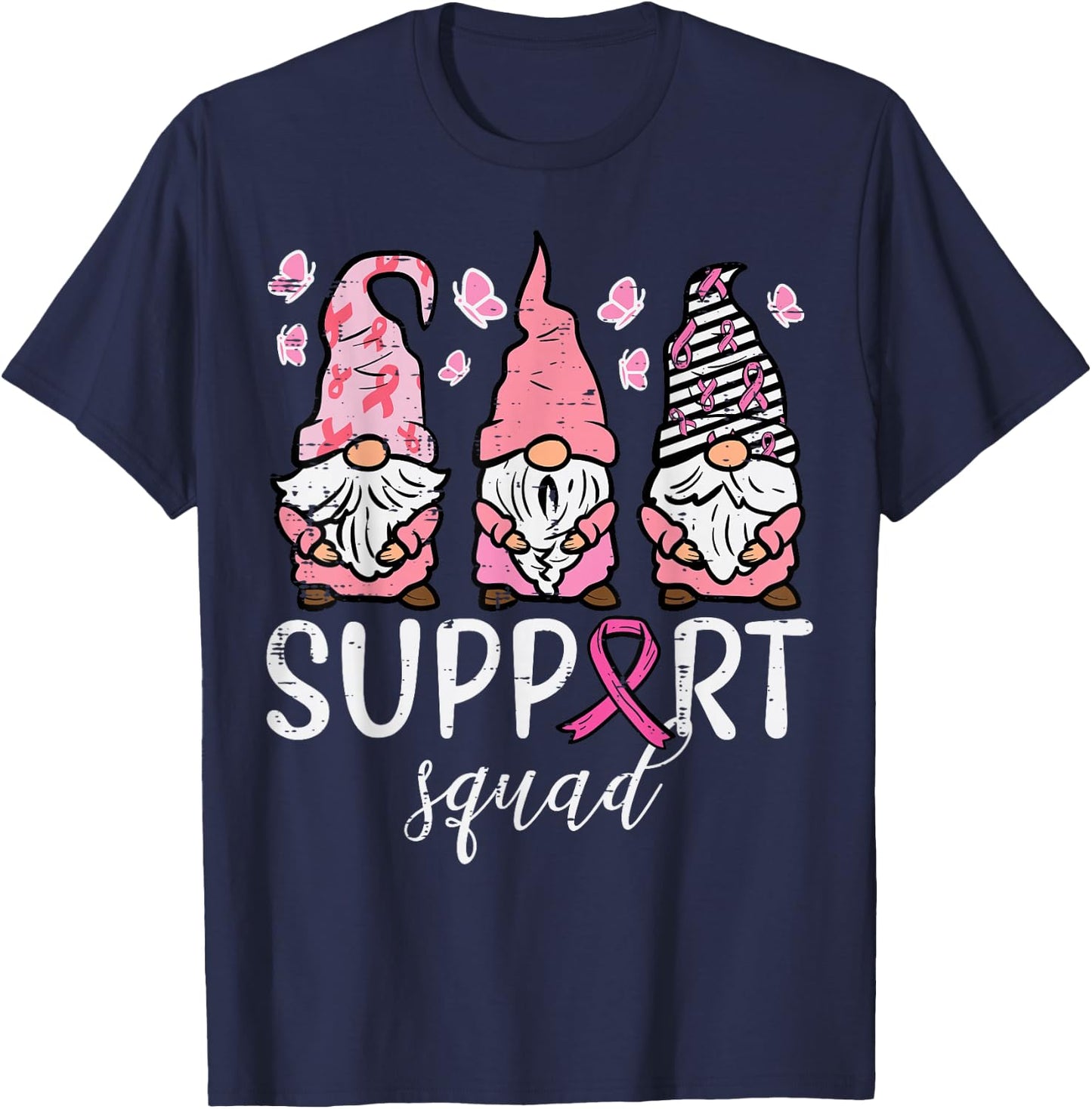 Breast Cancer Support Squad Gnomes Awareness Men Women Kids T-Shirt - T-Shirt | Navy