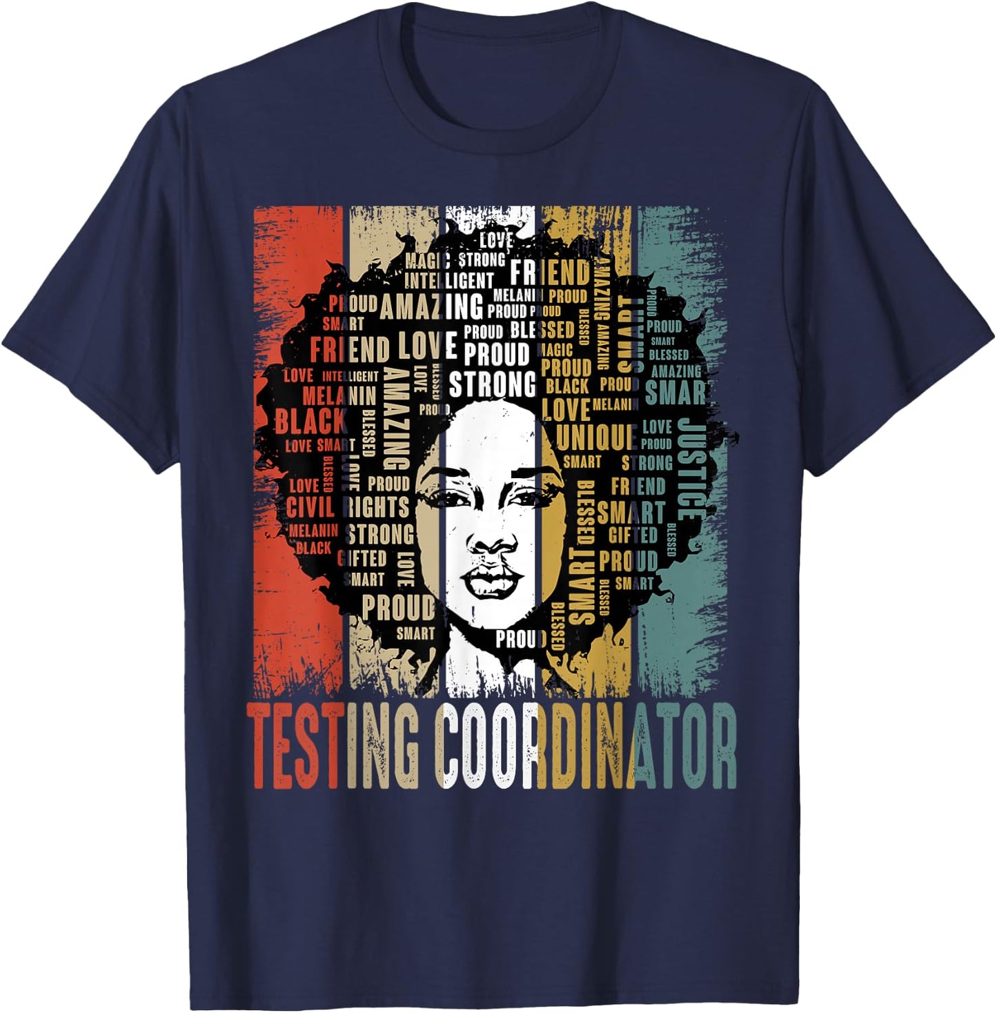 Testing Coordinator Afro African Women Black History Month T-Shirt - T-Shirt | Navy