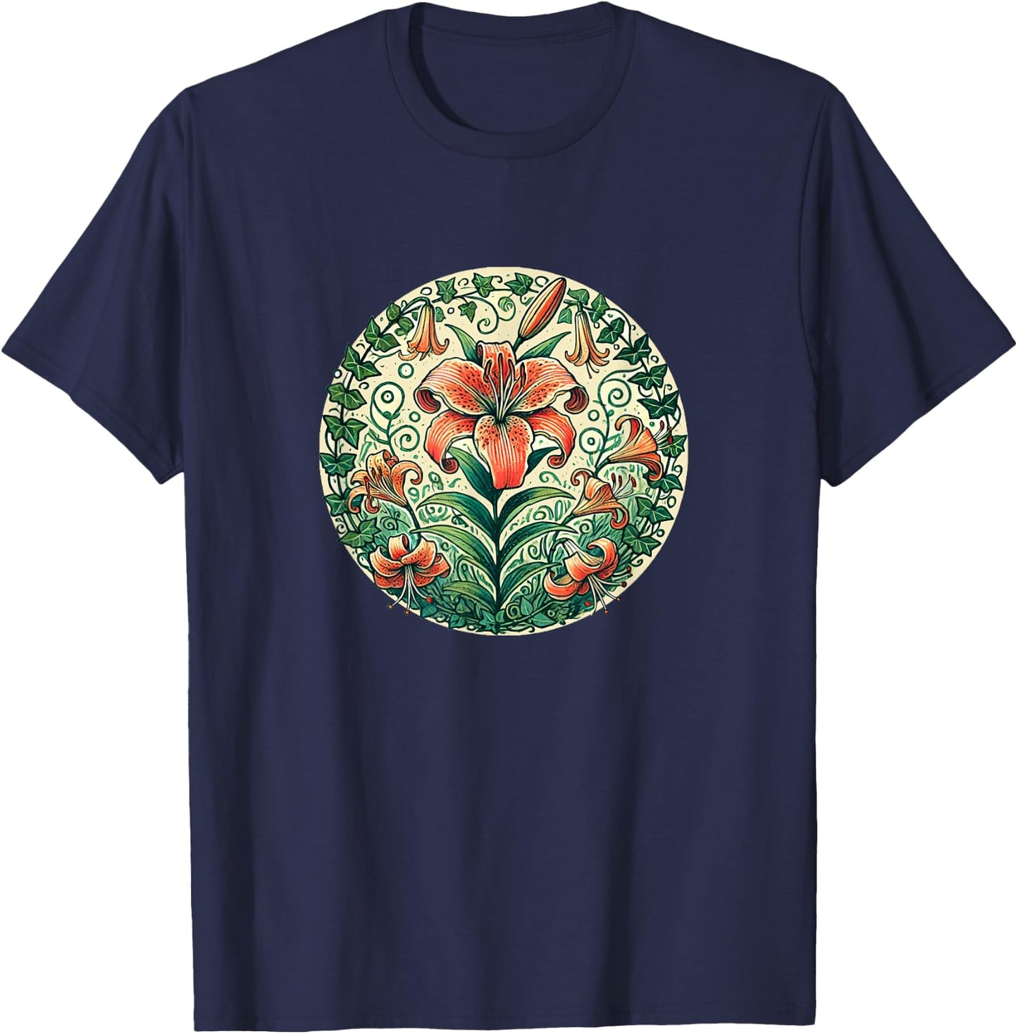 Tigerlilies Tiger Lily Flower Illustration Gardening T-Shirt - T-Shirt | Navy