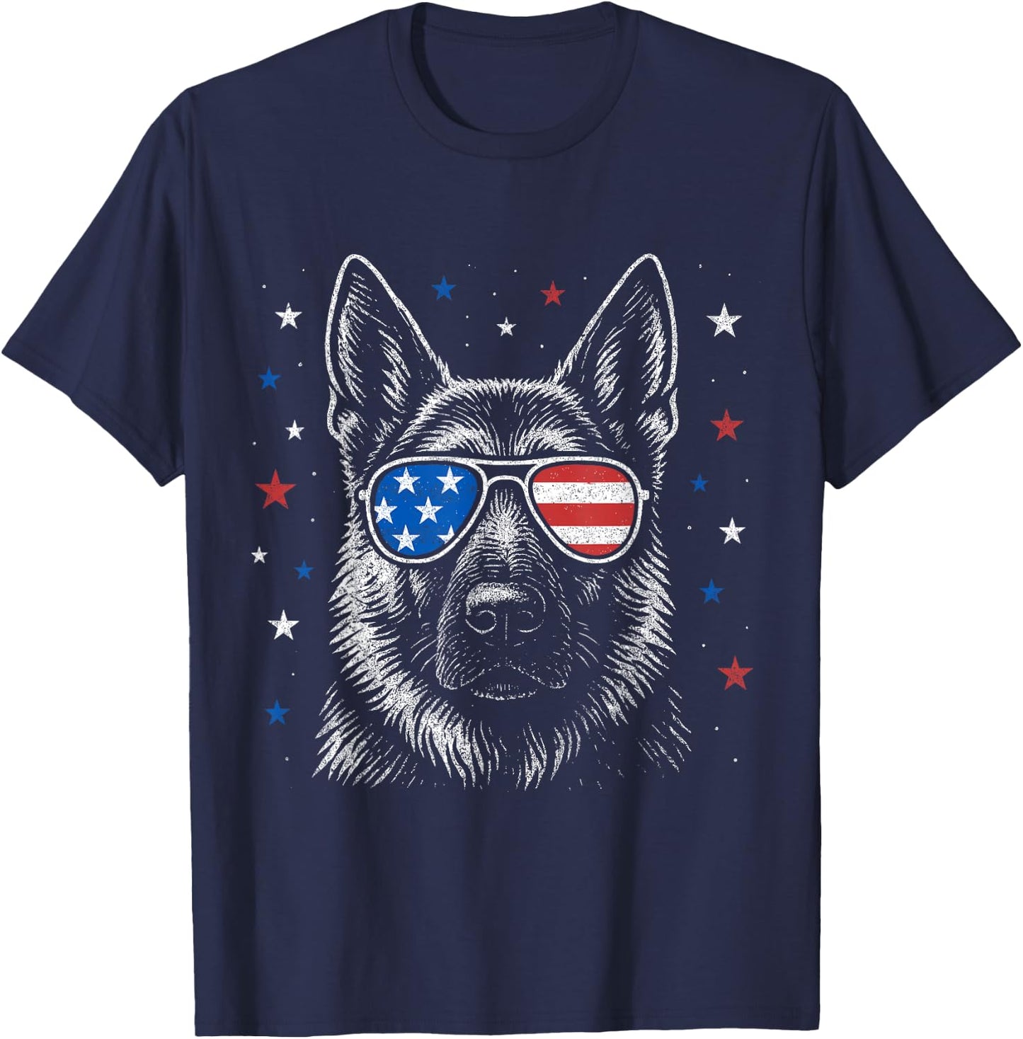 German Shepherd American Flag Patriotic USA 4th of July T-Shirt - T-Shirt | Navy