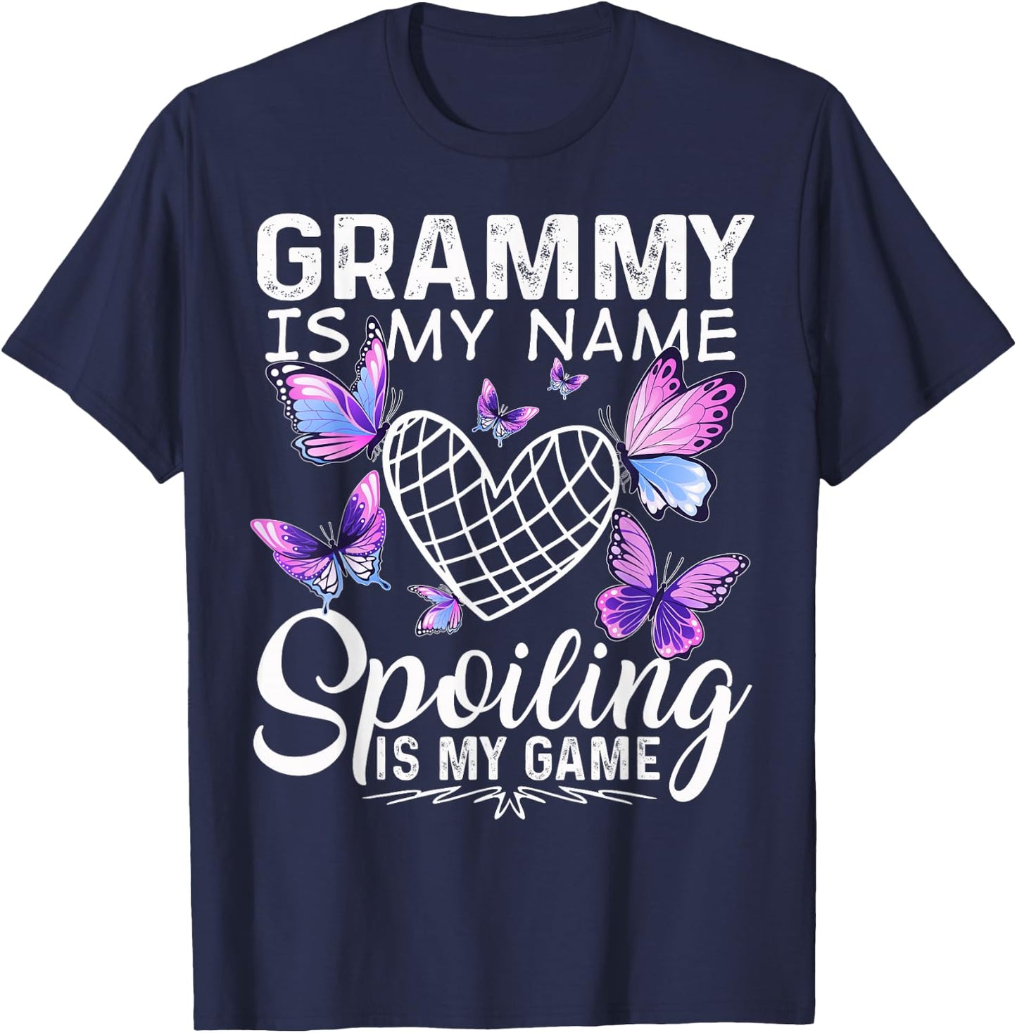 Grammy is my Name Spoiling is my Game Cute Butterflies print T-Shirt - T-Shirt | Navy