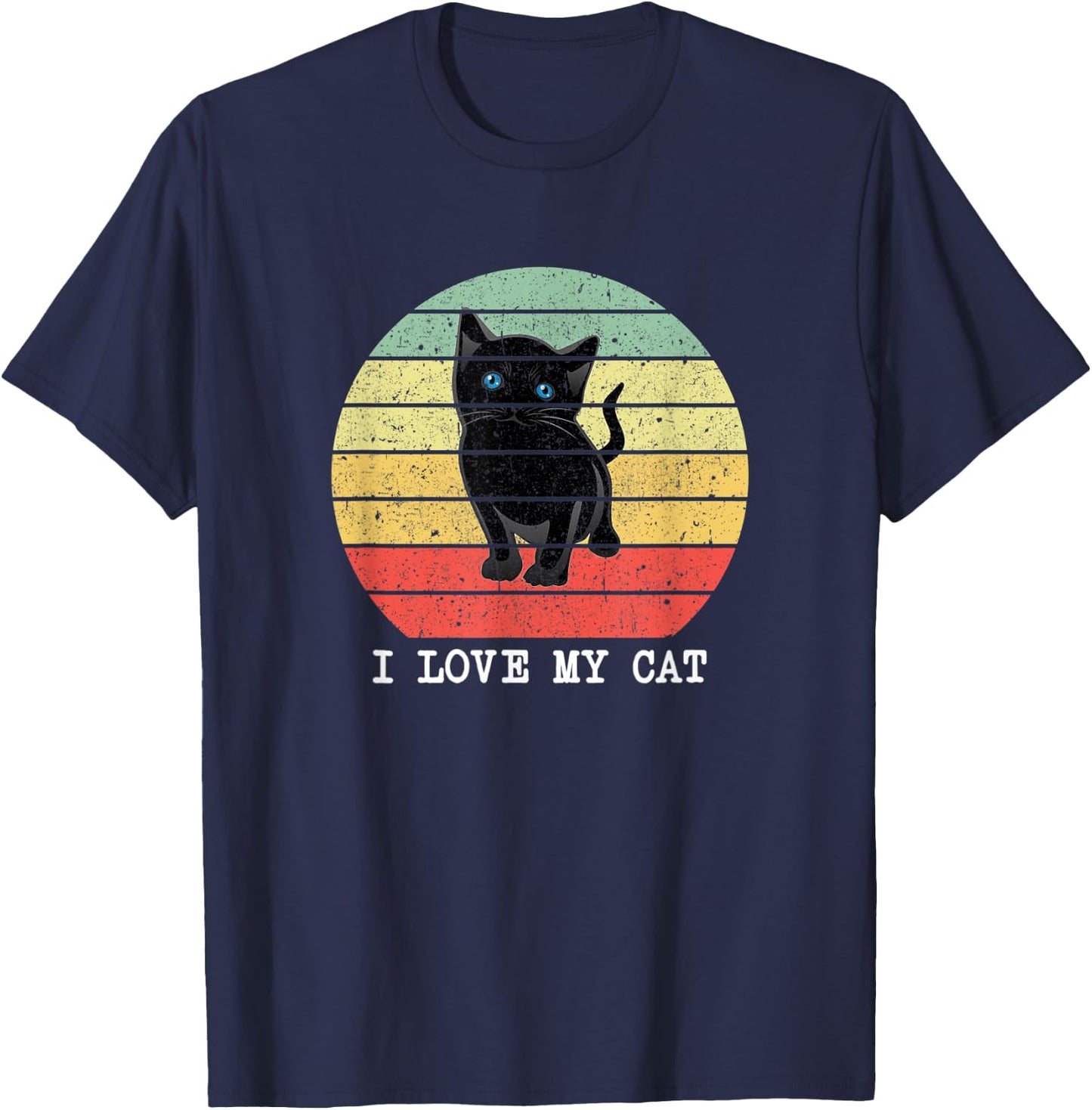 Funny Vintage I Love My Cat Gift Black Cats Lovers Men Women T-Shirt - T-Shirt | Navy