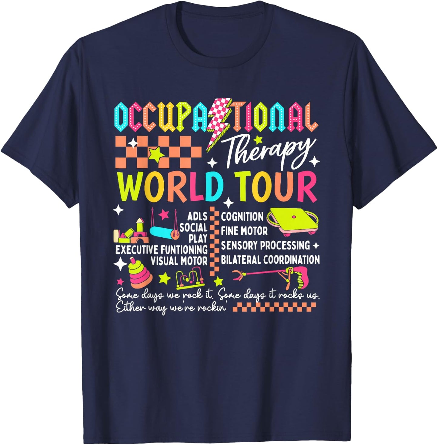 Occupational Therapy World Funny Tour Sped Teacher Retro T-Shirt - T-Shirt | Navy