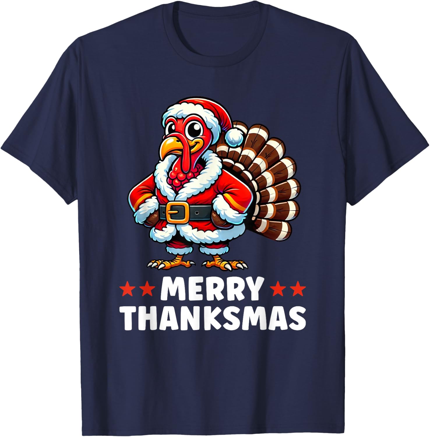 Merry Thanksmas Thanksgiving Turkey Xmas Funny T-Shirt - T-Shirt | Navy