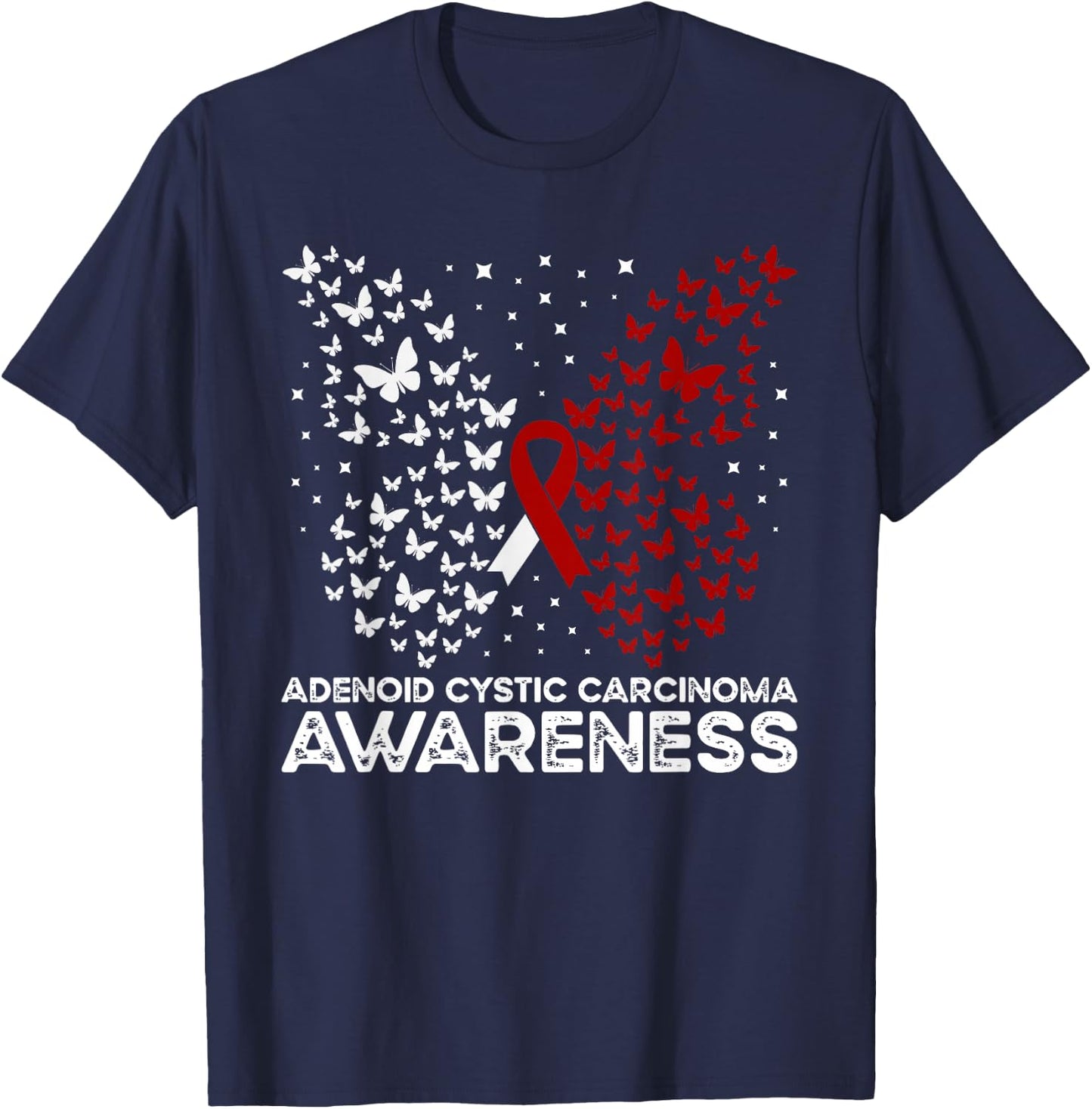 Adenoid Cystic Carcinoma Awareness Butterfly T-Shirt - T-Shirt | Navy