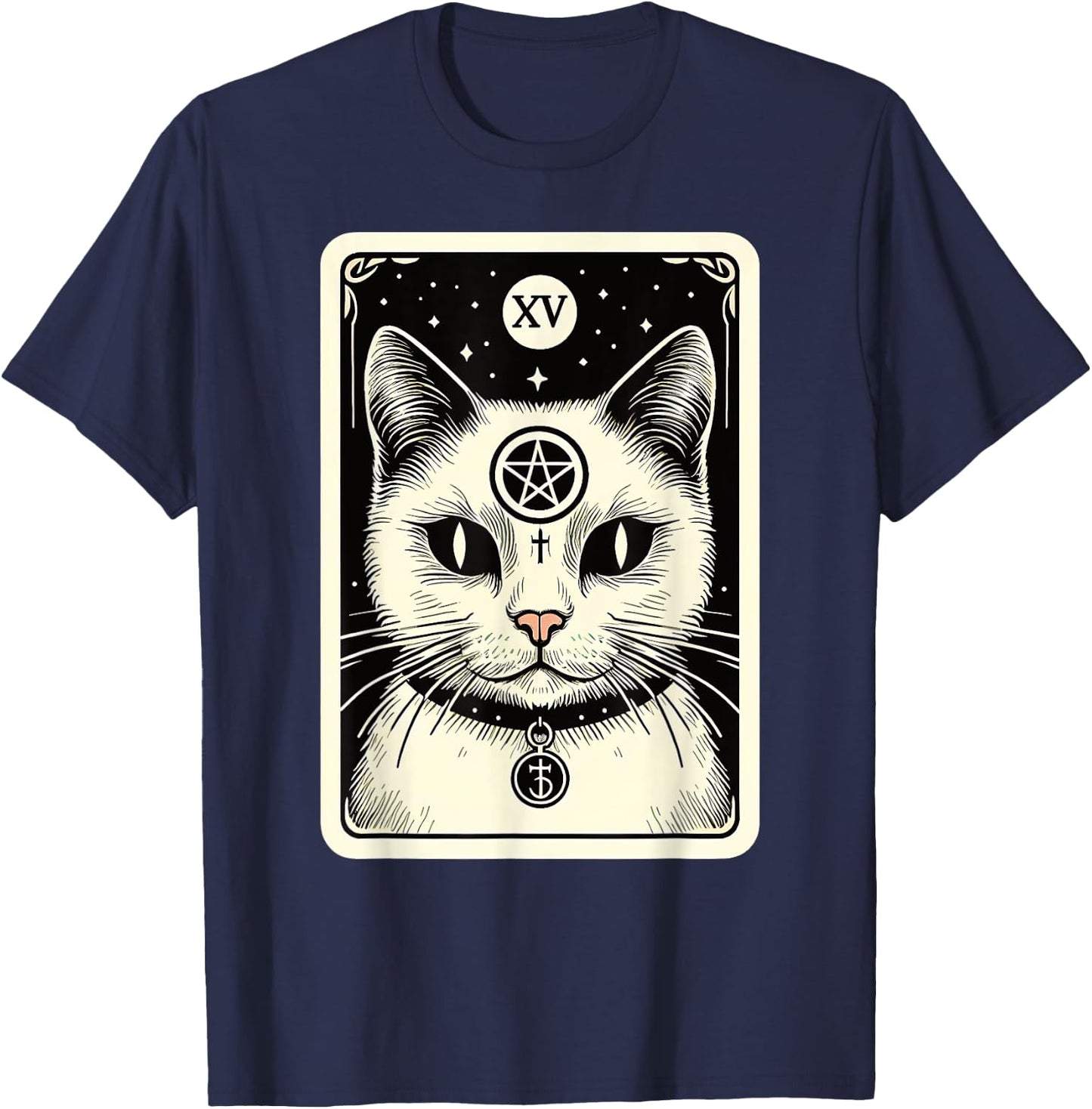Tarot Card Cat The Devil, Satanic Goth Halloween Cat Men Women T-Shirt - T-Shirt | Navy