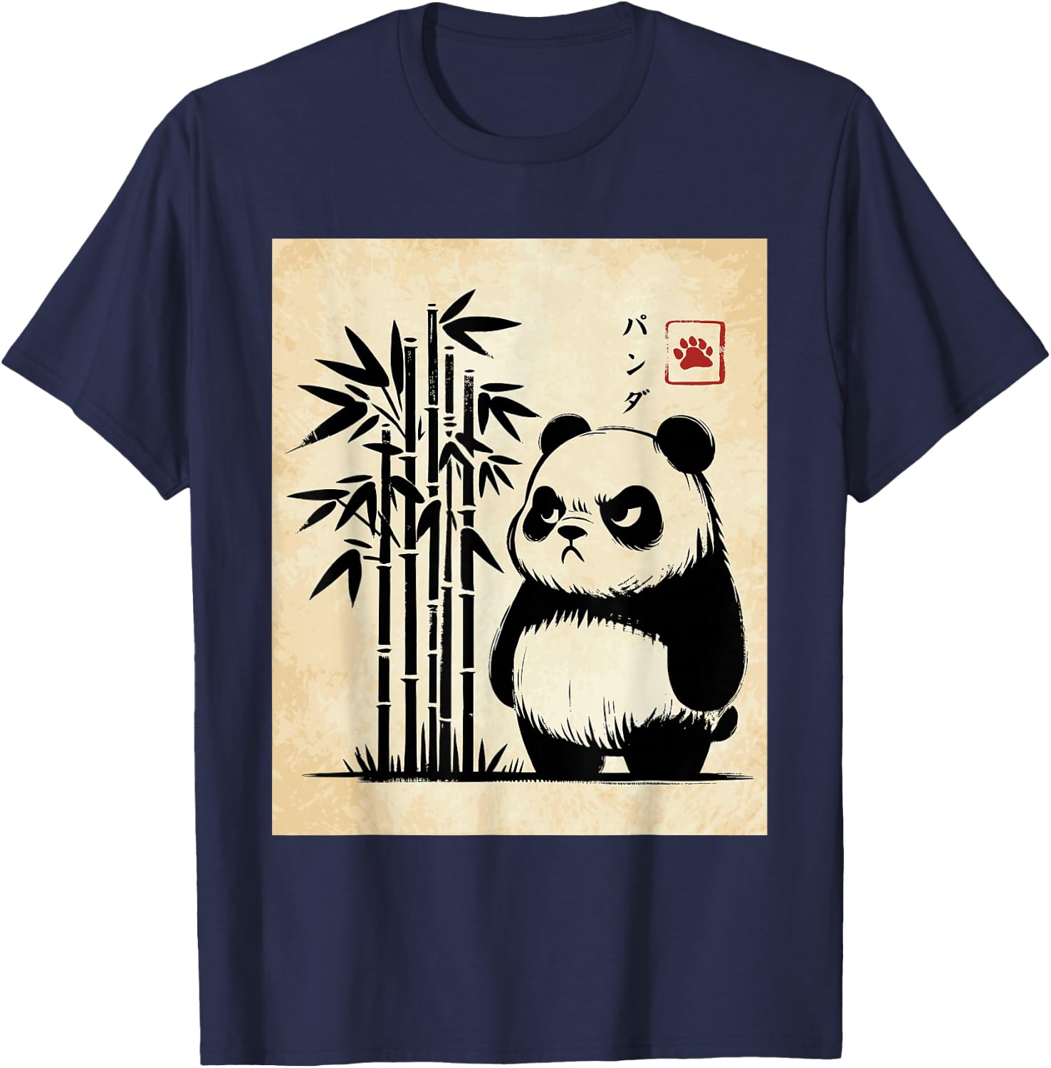 Kawaii Panda Ink Japanese Streetwear Novelty Funny Panda T-Shirt - T-Shirt | Navy