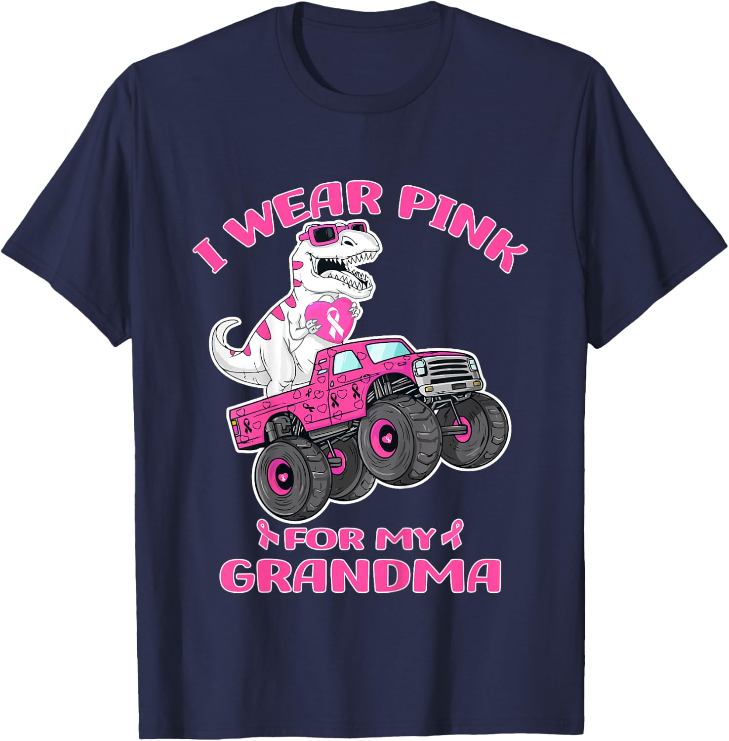 Kids Trex Breast Cancer Kids I Wear Pink For My Grandma T-Shirt - T-Shirt | Navy