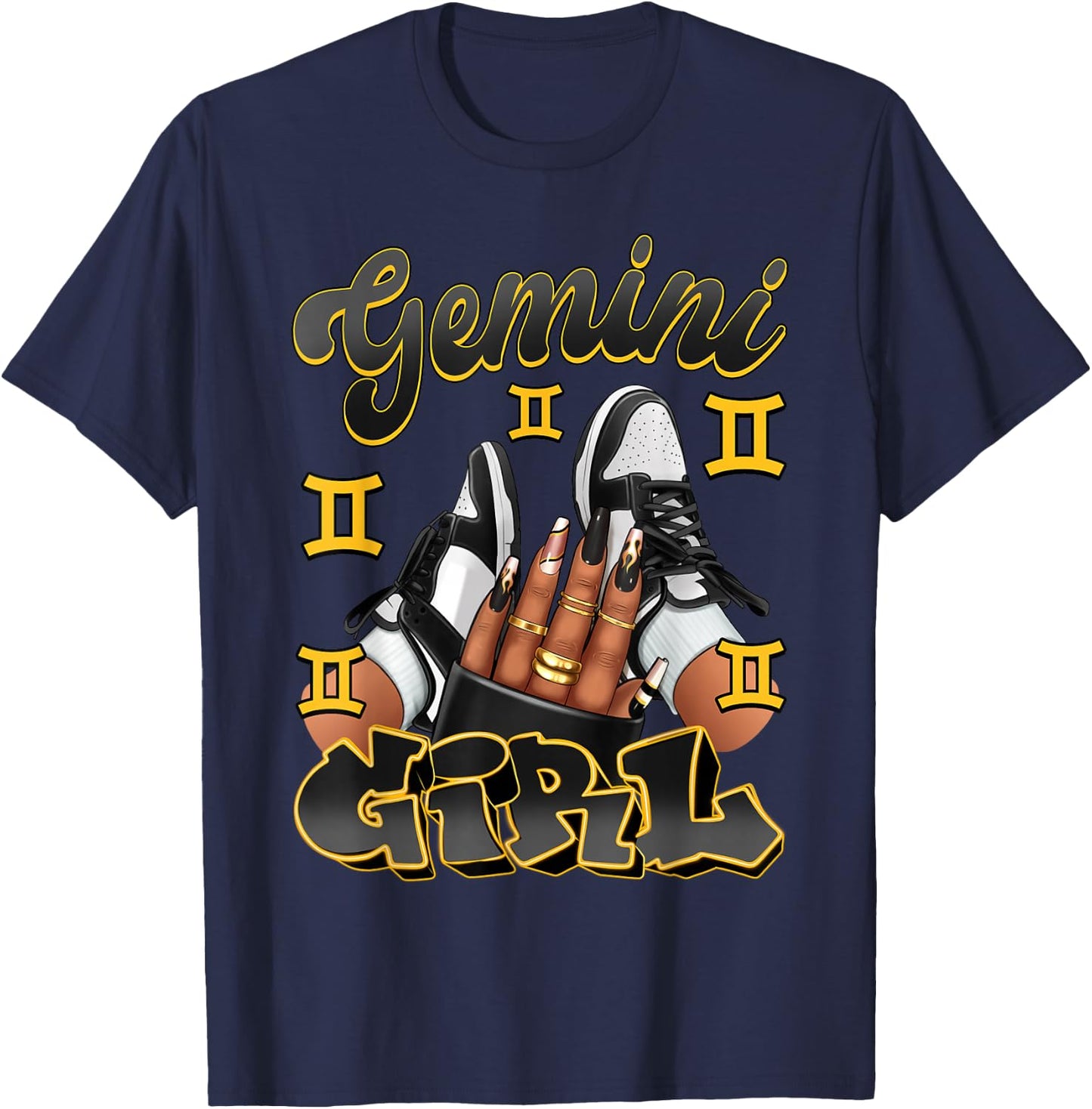 Gemini Girl Birthday Afro Queen Sneakers Zodiac Sign T-Shirt - T-Shirt | Navy