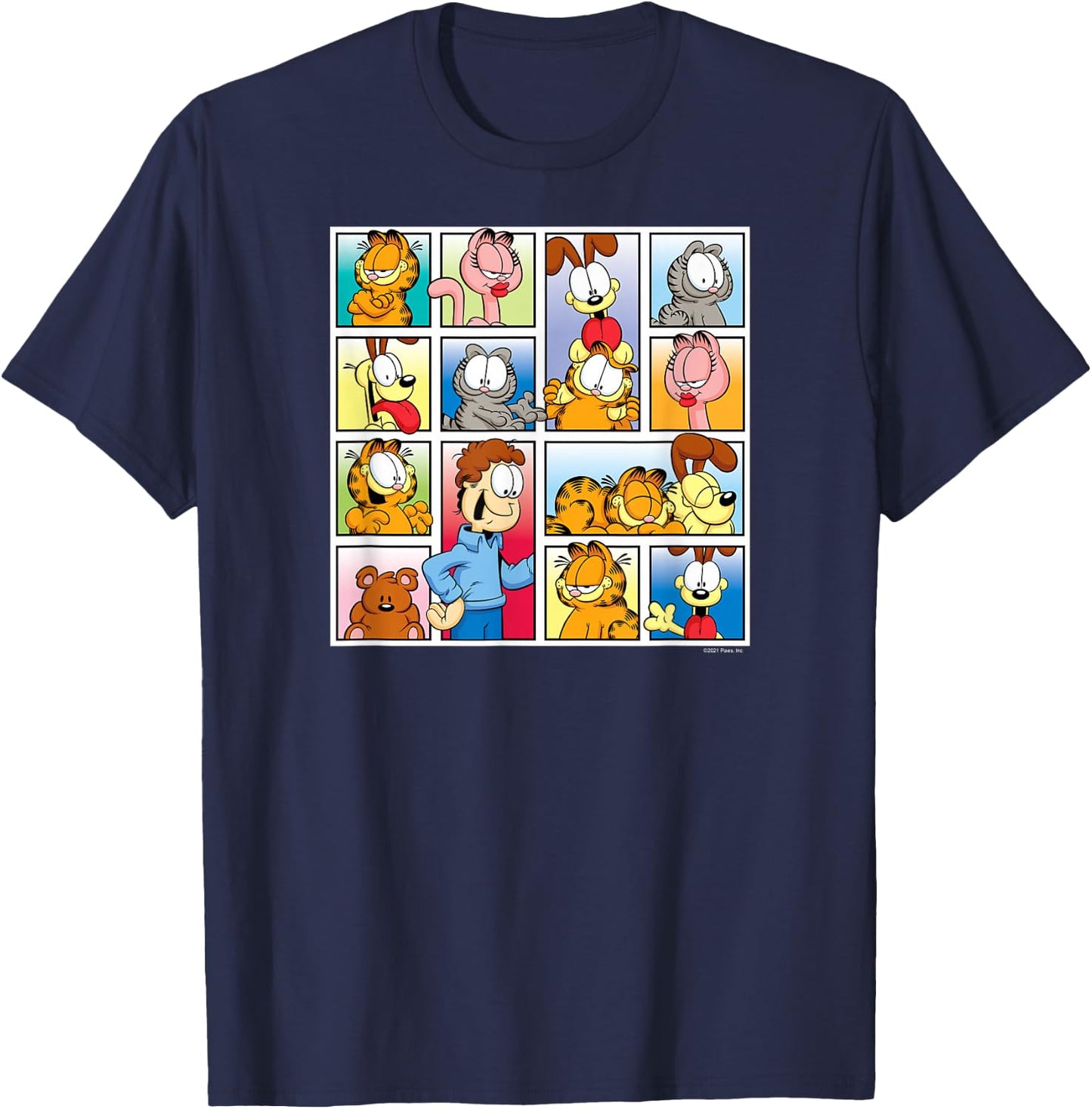 Garfield - Jon, Odie, Arlene, Nermal Friends Grid T-Shirt - T-Shirt | Navy