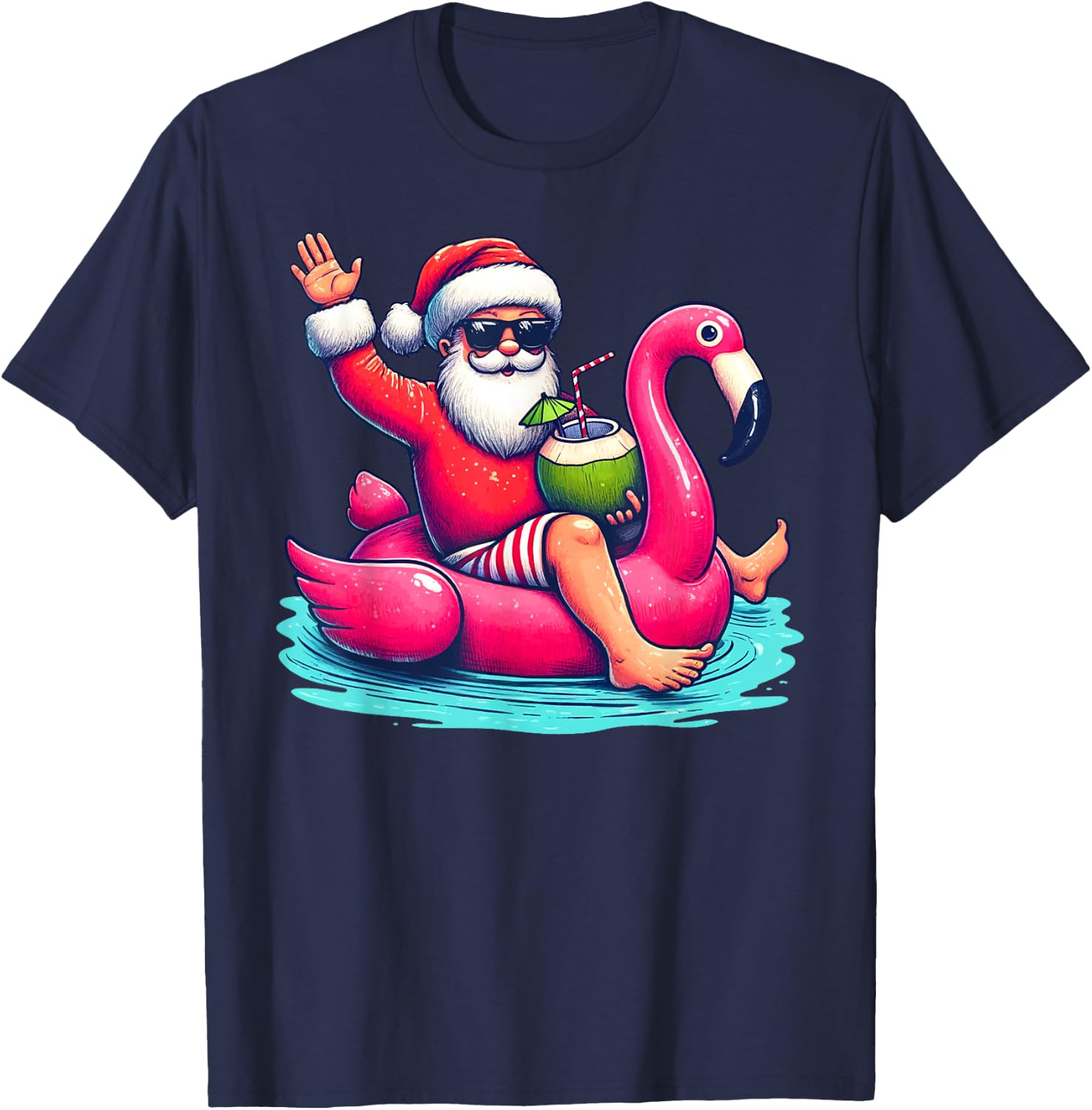 Funny Christmas in July Summer Flamingo Float Xmas Women Kids T-Shirt - T-Shirt | Navy