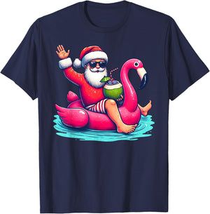 Funny Christmas in July Summer Flamingo Float Xmas Women Kids T-Shirt - T-Shirt | Navy