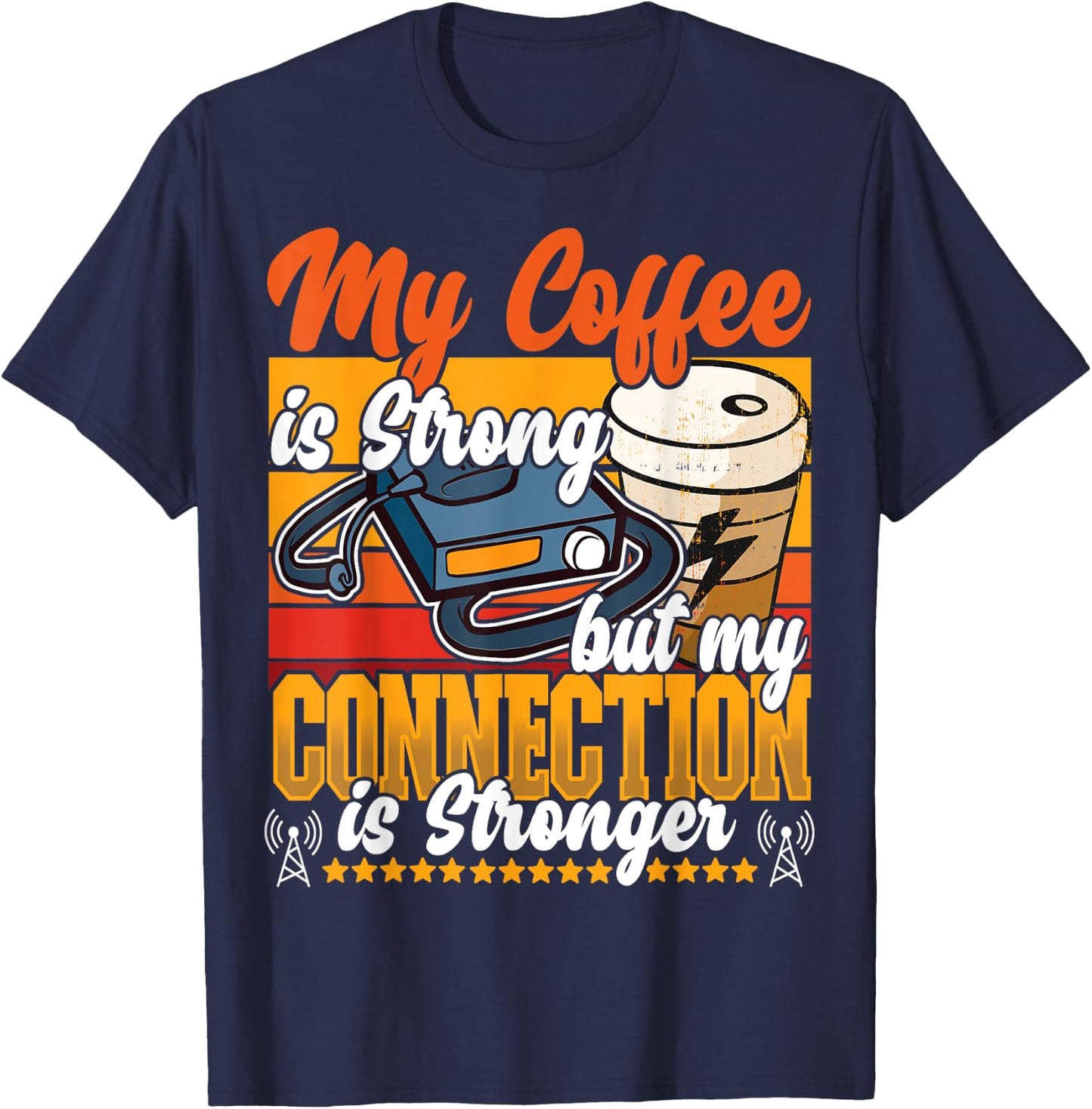 Best Licensed Amateur Ham Radio Operator Designs - Ham Radio & Coffee - Black Retro Collarless Short Sleeve Classic Fit - Small - Women's Casual Novelty T-Shirt - T-Shirt | Navy