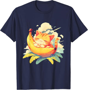 Banana Cat Colourful Artwork Banana Fruits Drawing Cute Cat Men Women Kids T-Shirt - T-Shirt | Navy