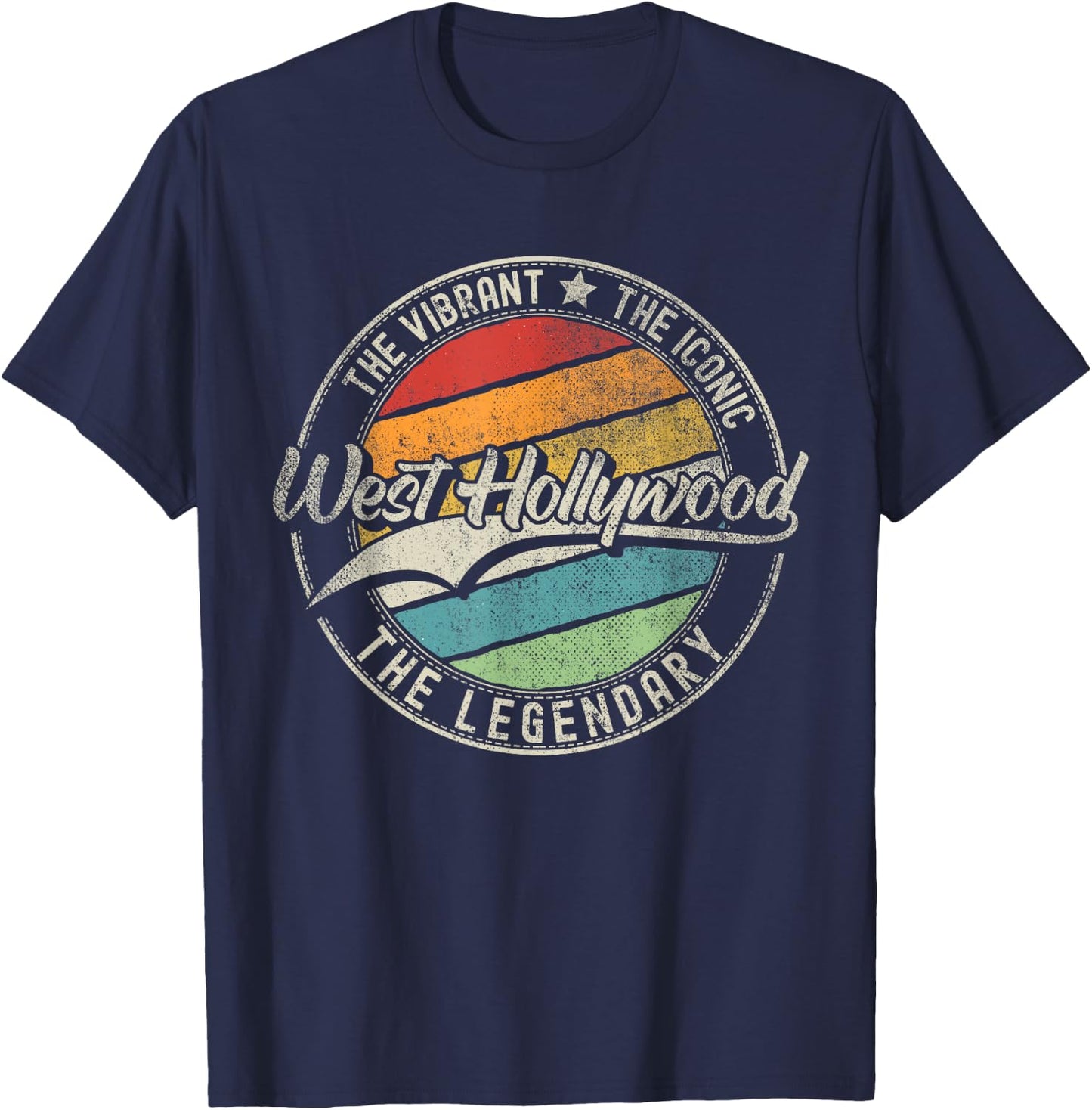 West Hollywood CA | California | Vintage Distressed T-Shirt - T-Shirt | Navy