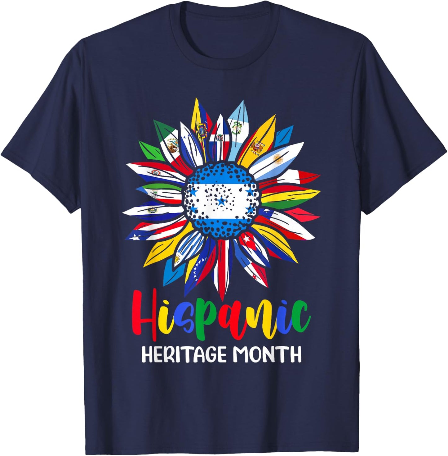 Hispanic Heritage Month Honduras Flag Sunflower Latino Flags T-Shirt - T-Shirt | Navy