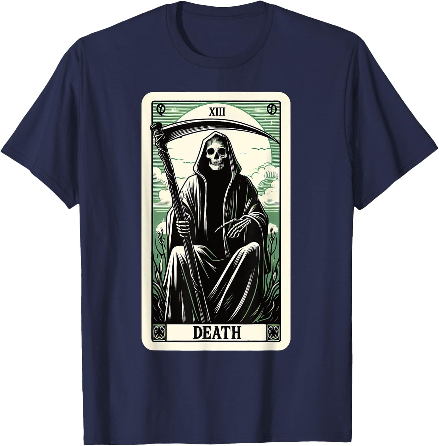 Blackcraft Clothing & Fortune Telling Accessories Tarot Card Death XIII, Satanic Goth Halloween Grim Reaper , Small T-Shirt - T-Shirt | Navy