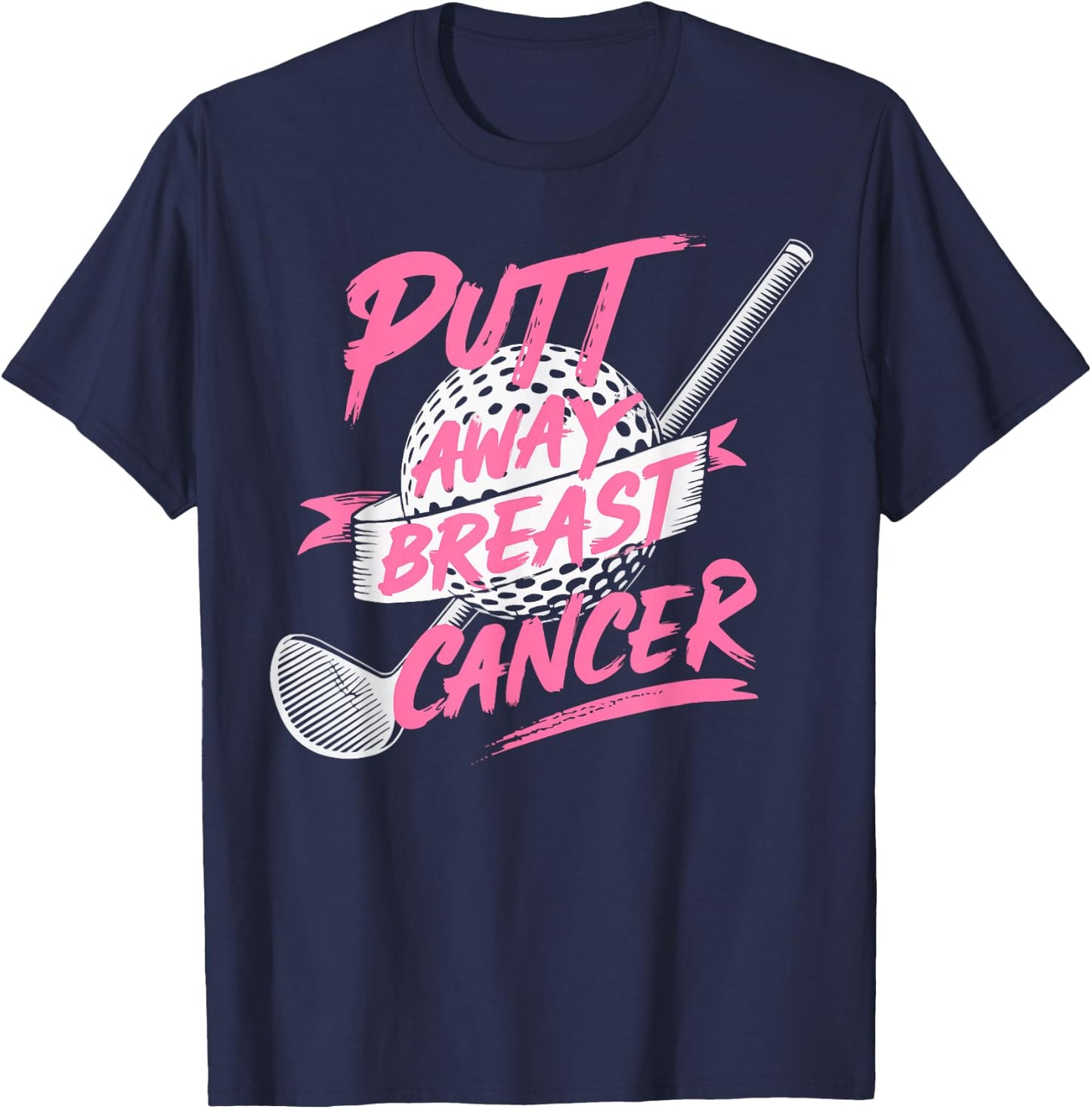Golf Breast Cancer Awareness Month Golfer Pink Ribbon T-Shirt - T-Shirt | Navy