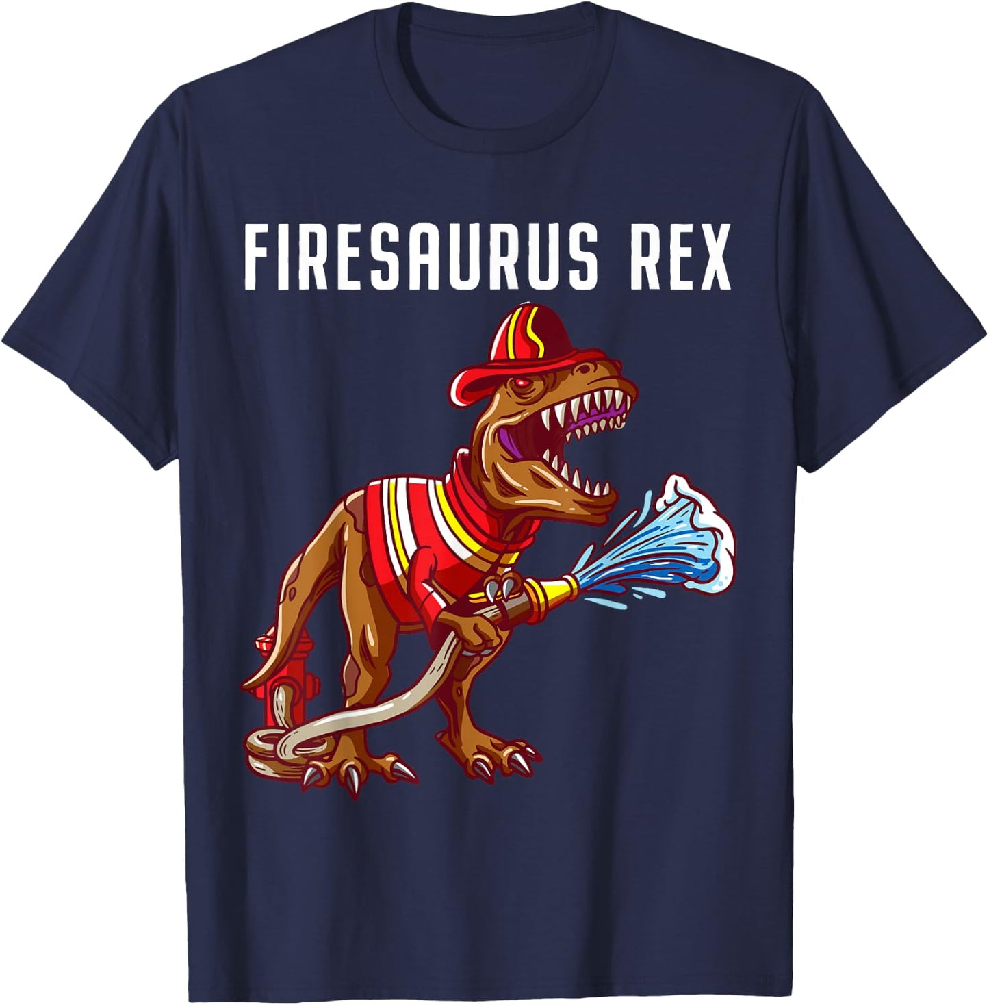 Firefighter T Rex Dinosaur Kids Gifts For Fireman Boys T-Shirt - T-Shirt | Navy