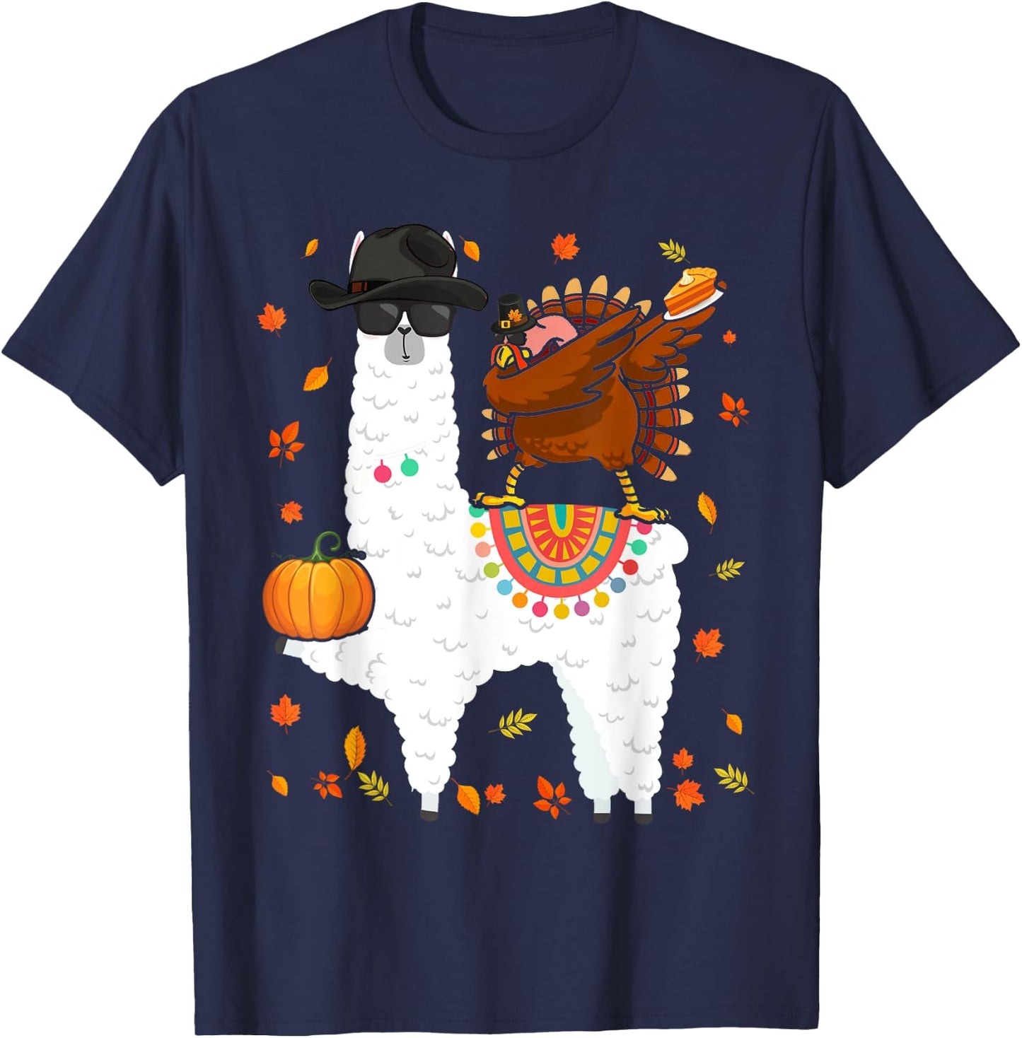 Dabbing Turkey Riding Llama Thanksgiving Llama Lover T-Shirt - T-Shirt | Navy