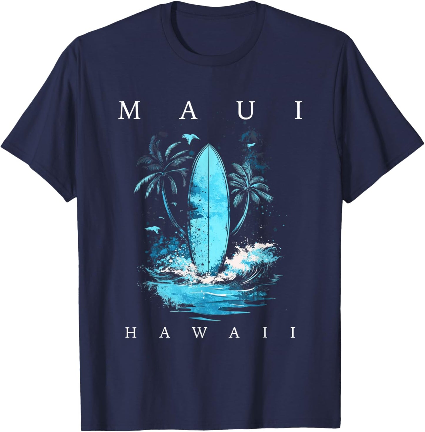 Maui Hawaii Vintage Surf Beach Surfing Surfer Souvenir T-Shirt - T-Shirt | Navy