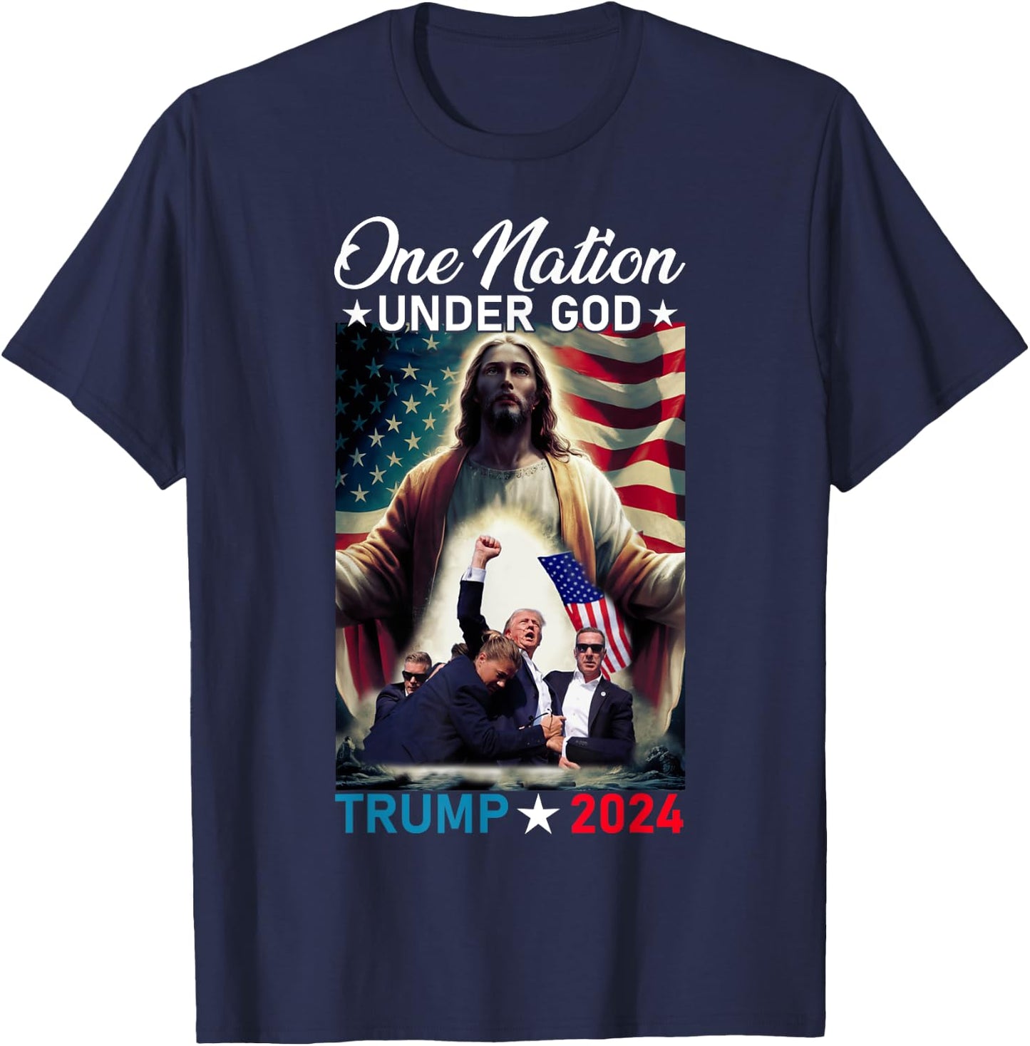 One Nation Under God Trump 2024 God American Flag Christian Women Men T-Shirt - T-Shirt | Navy