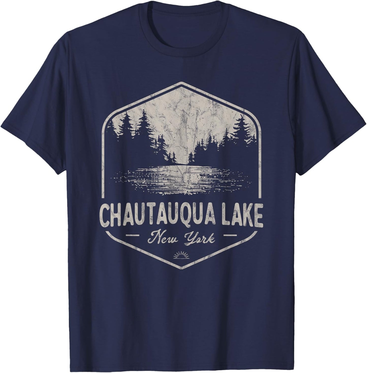 Chautauqua Lake New York Outdoors Vintage , Small, Green T-Shirt - T-Shirt | Navy