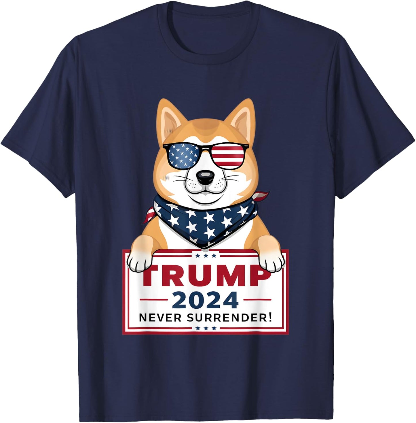 Shiba Inu Trump Supporter 2024 Never Surrender Patriotic Dog Men T-Shirt - T-Shirt | Navy