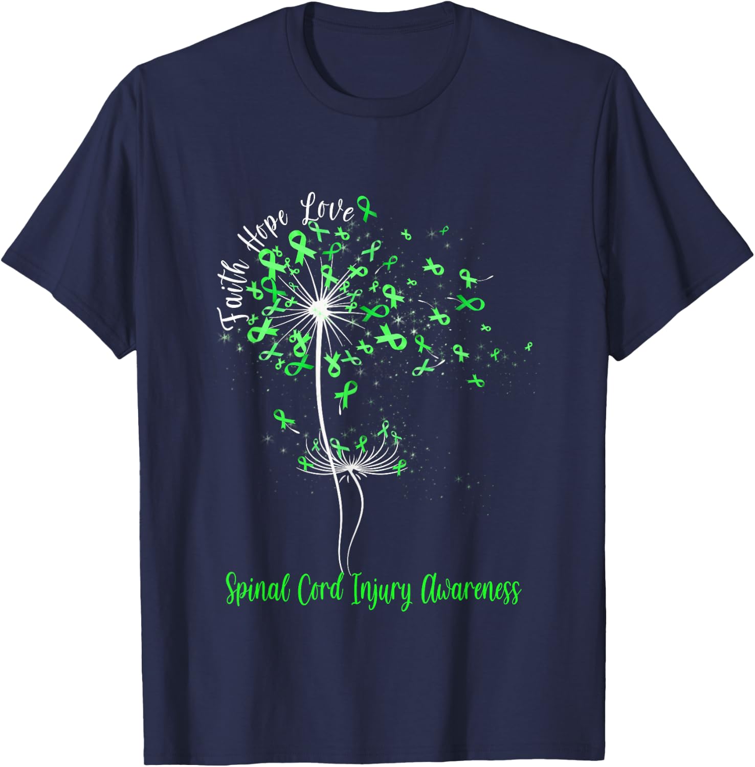 Dandelion Faith Hope Love Spinal Cord Injury Awareness Flow T-Shirt - T-Shirt | Navy