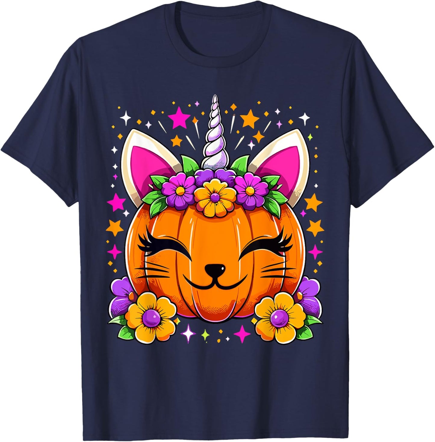 Halloween Unicorn Pumpkin Girls Costume T-Shirt - T-Shirt | Navy