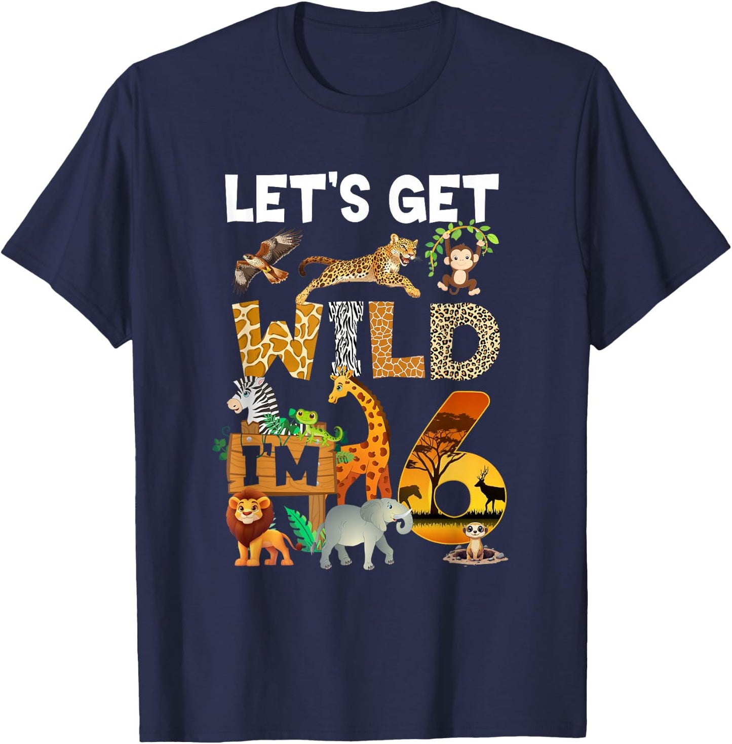 6 Year Old Zoo Birthday Safari Jungle Animal 6Th Bday T-Shirt - T-Shirt | Navy