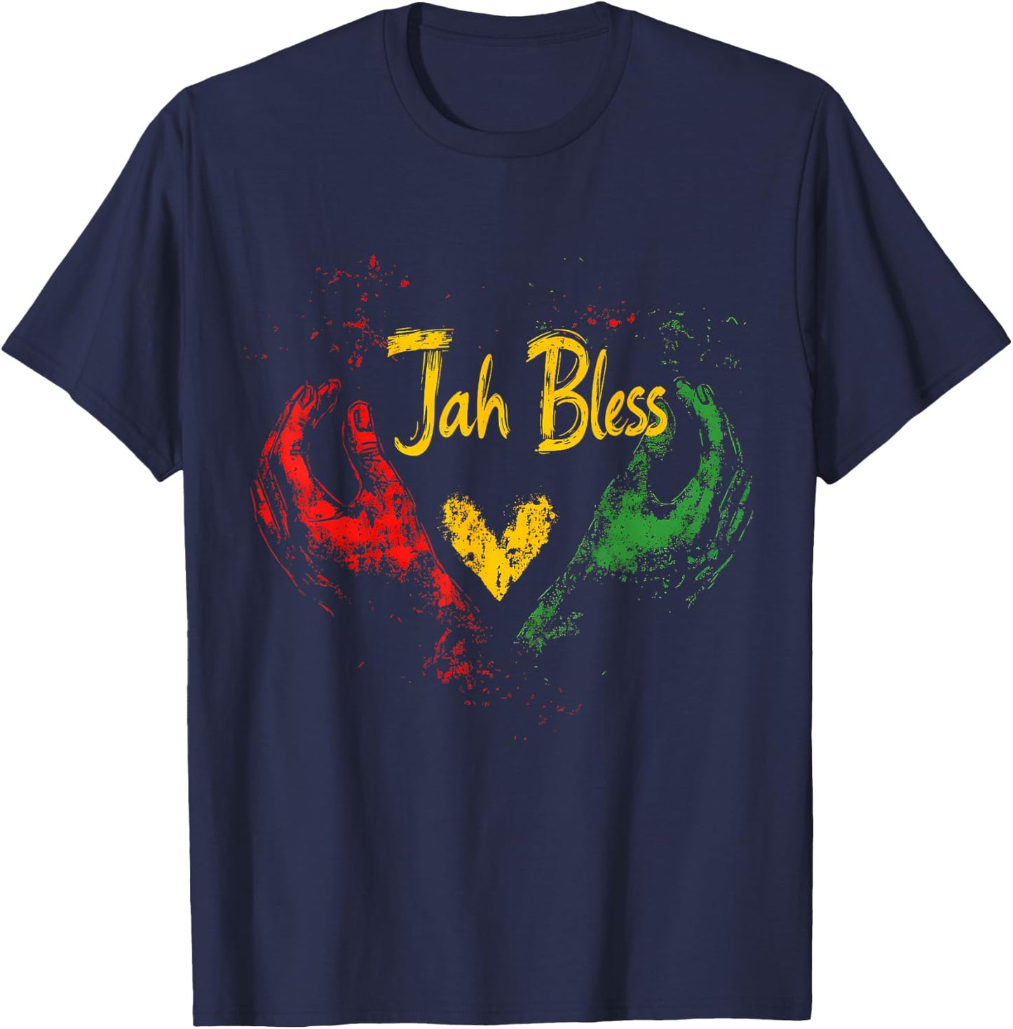 Rasta Hand Heart Jamaican Roots Rastafarian Reggae Music T-Shirt - T-Shirt | Navy