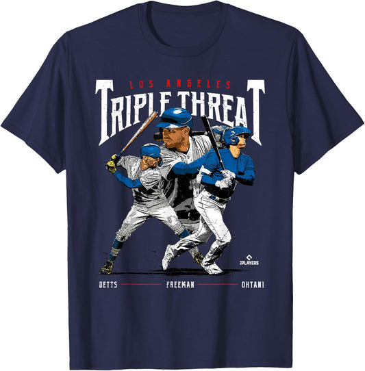 Triple Threat Ohtani, Betts, Freeman Los Angeles MLBPA T-Shirt - T-Shirt | Navy